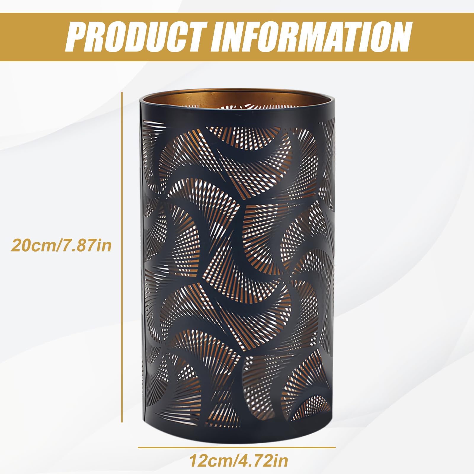 Abat-jour en métal, abat-jour creux E27 pour lampe de table, abat-jour cylindrique en métal creux et sculpté, pour lampadaire, lampe de table - Noir, 12 x 12 x 20 cm