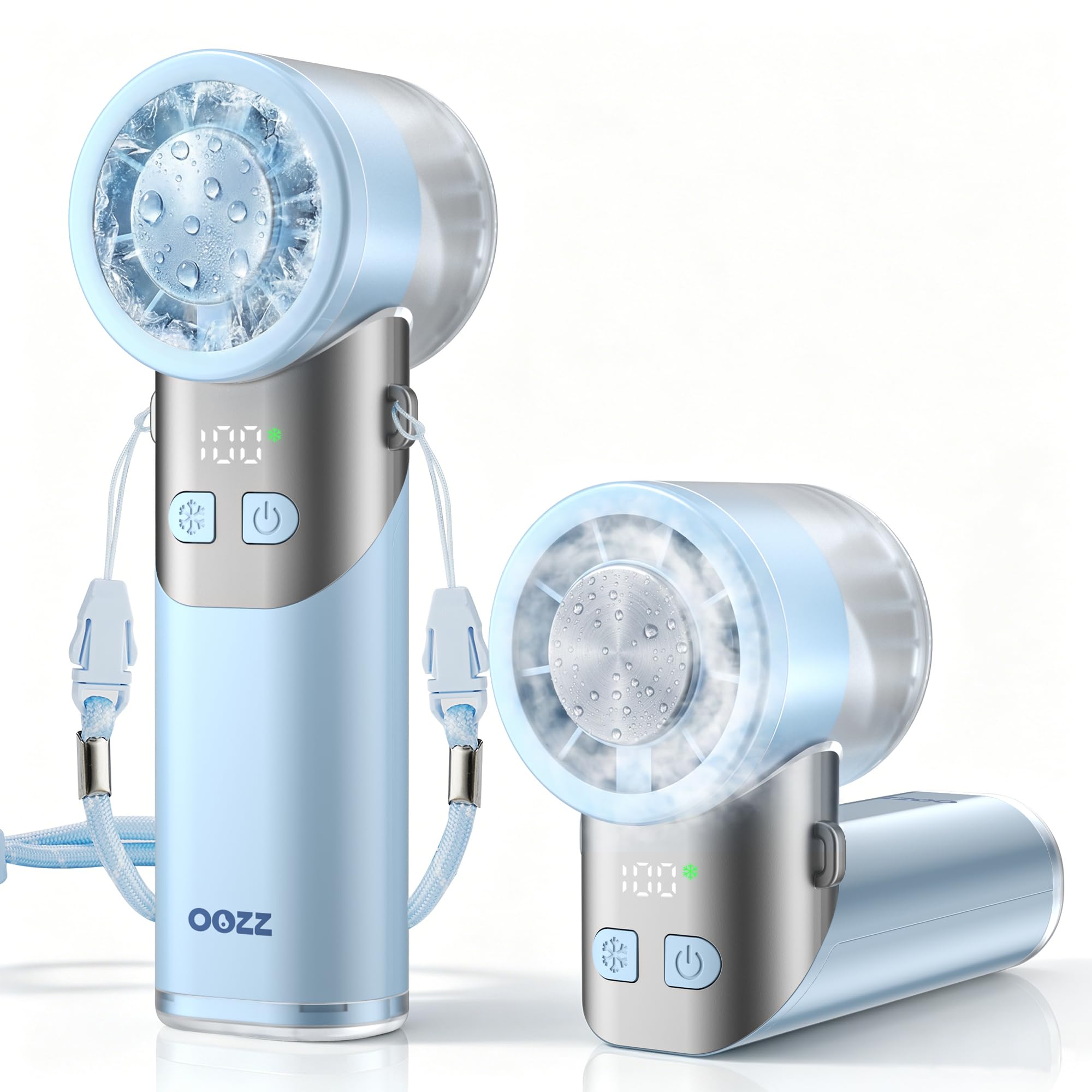 OOZZ High-Speed Folding Handheld Fan with Cooling Plate, Portable Personal Cooling Fan with LED Light, Cool Shot Technology, 100 Speed Levels, Digital Display, OZ-4113
