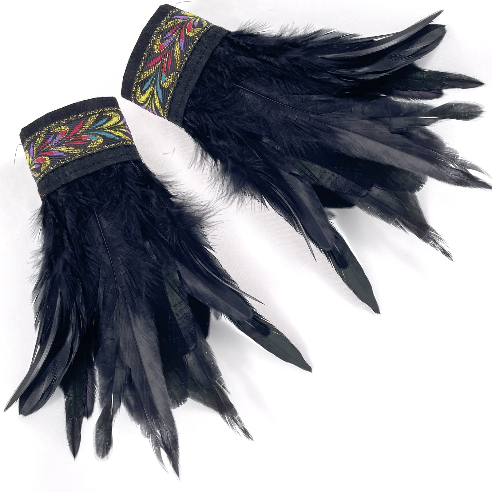 Feather Wrist Cuffs Feather Lace Bracelets Black Floral Lace Wristband for Women Halloween Costume Cosplay 2 Pack