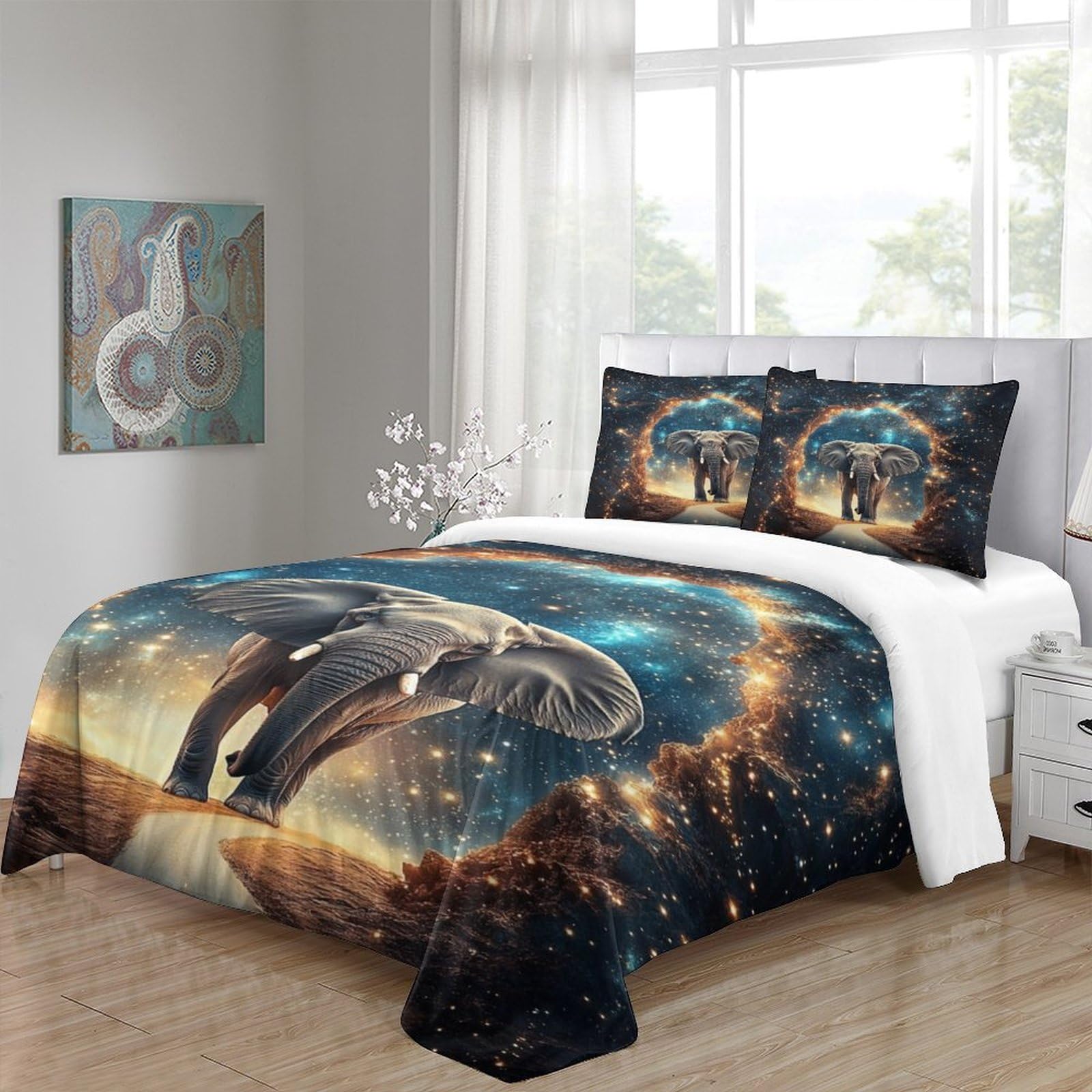 Elefante Impressione 3D 3 pz fodera per edredone Fantasia del portale cosmico coperteletto microfibra ipoallergenica zip per bambini adolescenti adulti King（220x240cm）