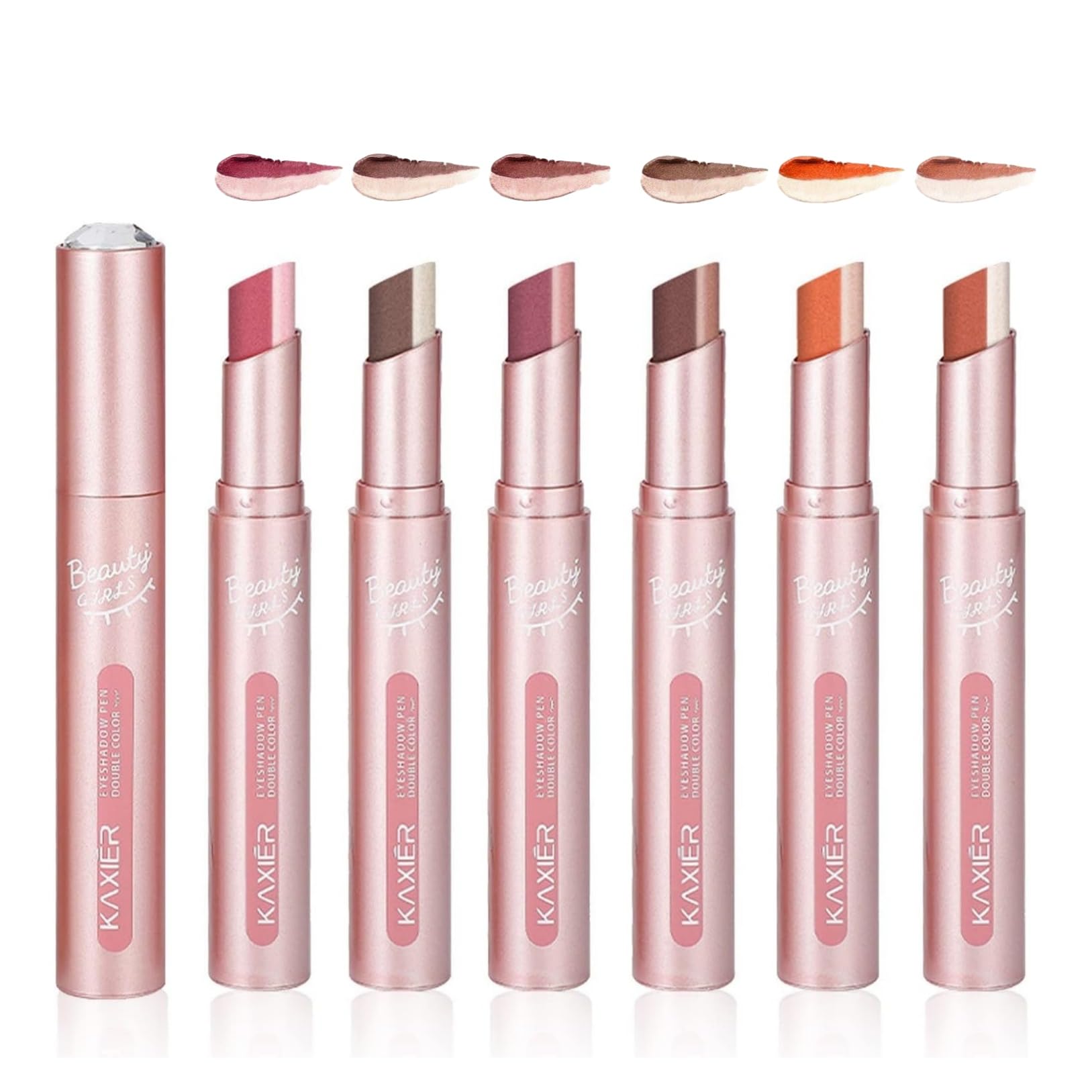 LIANGNISHI Gradient Two-Color Eyeshadow Pen, Pearl Luster Fine Glitter, Waterproof, Smudge-Resistant, Dimensional Eye Makeup, Bright Outline Pearl Luster Double-Ended Eyeshadow Stick 1.9gx2-06# Rose :