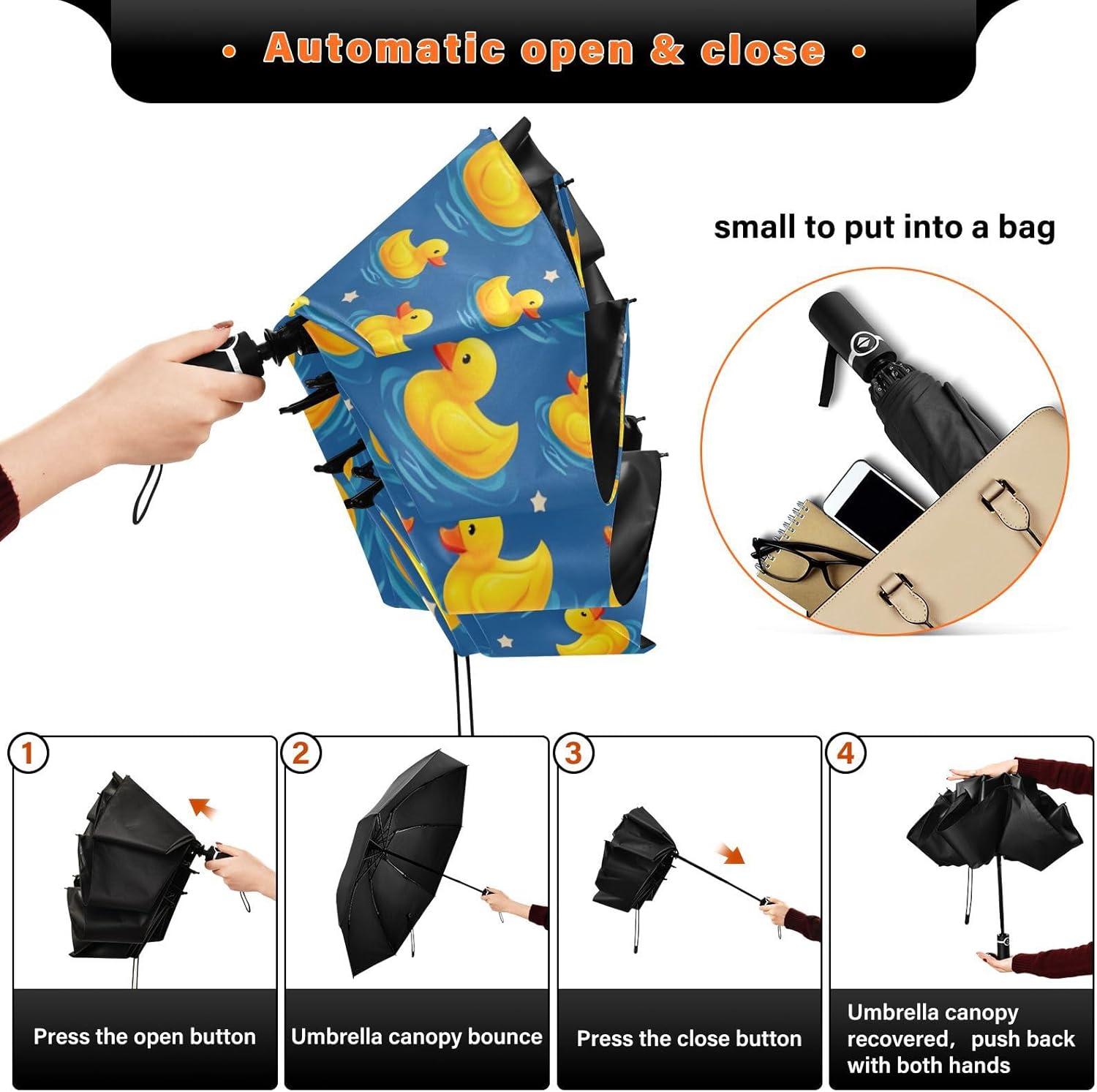 ALAZA Folding Umbrella Compact Travel Umbrella Automatic Open Close, Inverted Umbrellas for Rain Windproof Sun Umbrellass