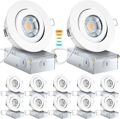 KnLnny - Luces LED empotrables de 4 pulgadas, iluminación empotrada de 9 W, 750 lúmenes, luz de techo empotrada regulable con caja de conexiones,