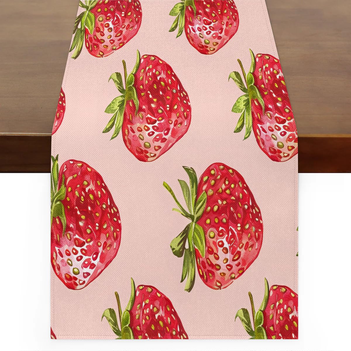 Chemins de table peints main fraises 33x229 cm pour repas en famille