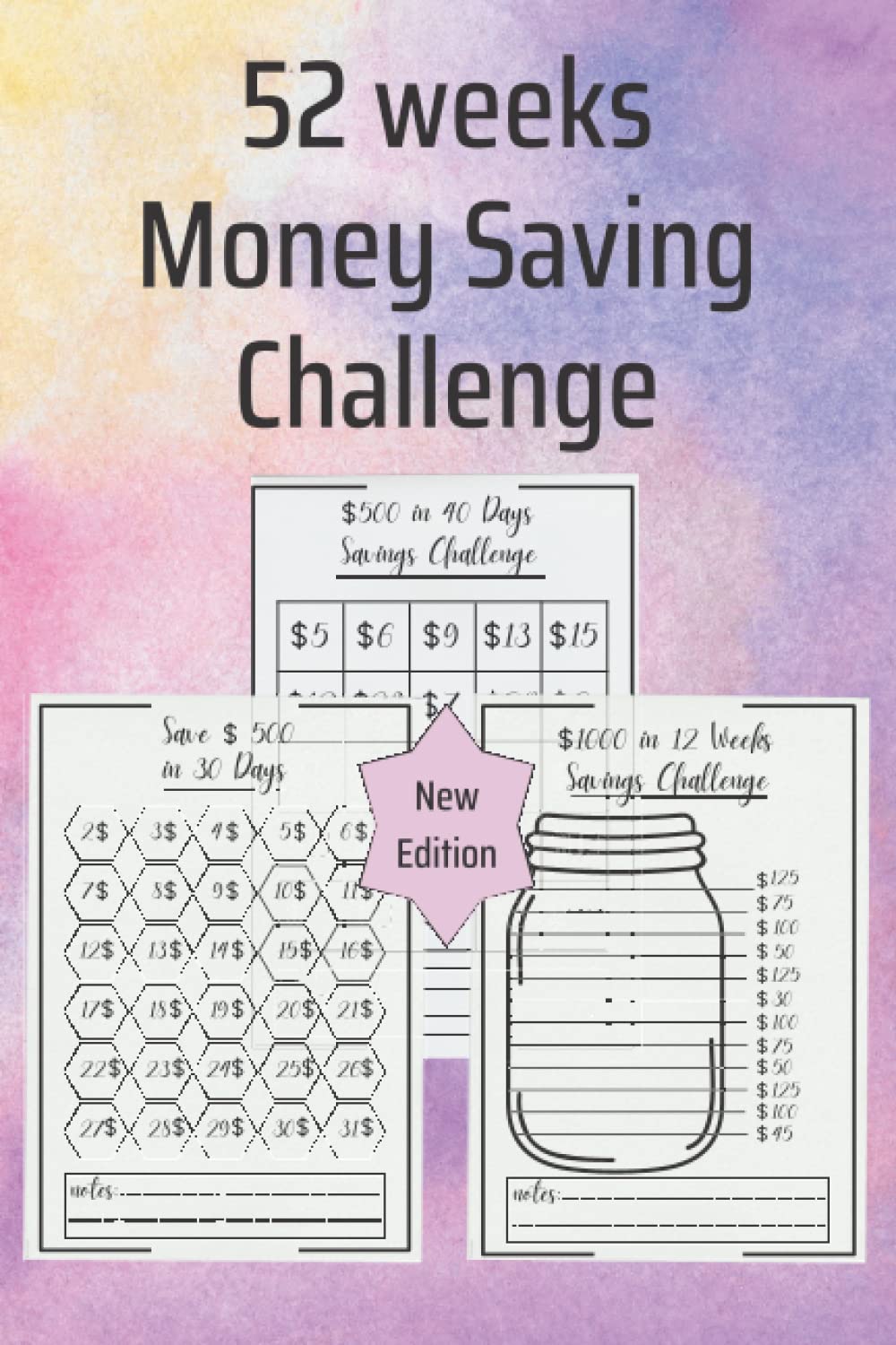 52 weeks money saving challenge: Easy way to save $100, $300,500, $1000, $5000, 10000..| New edition 4 different savings challenges | 118 Pages Savings Tracker planner