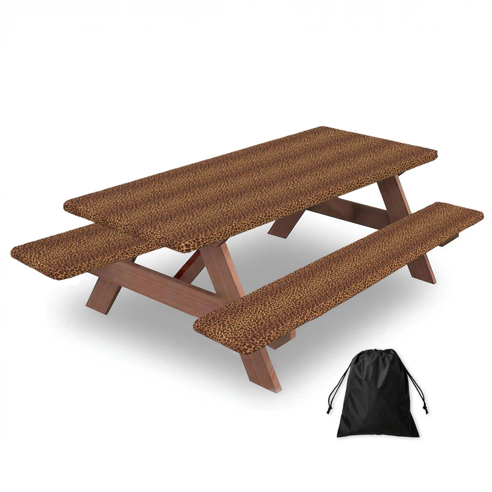 PPHGUT Leopard Pattern Print Picnic Table Bench Cover Set Outdoor Garden Bbq Protector For Family Camping