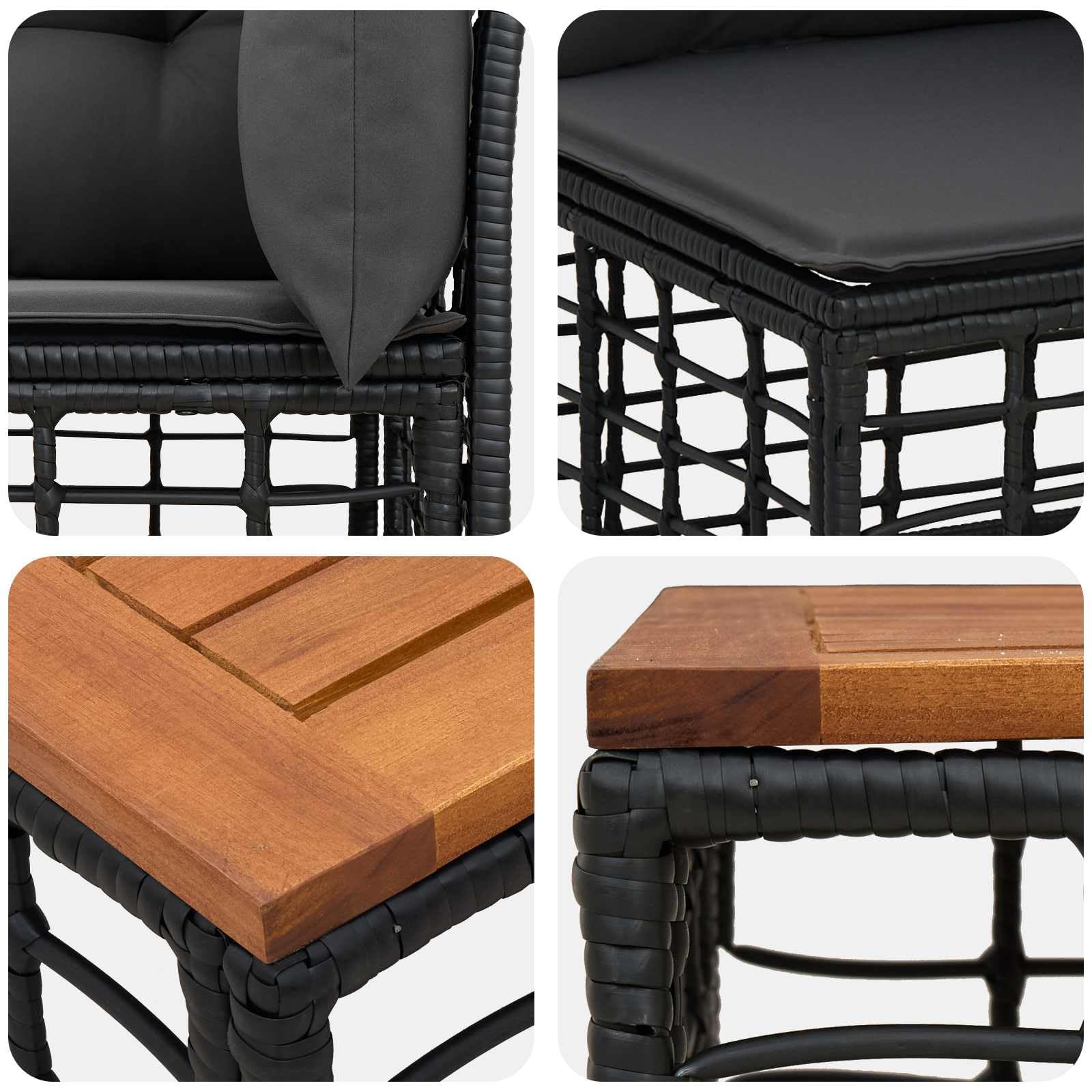 Set di mobili da esterno in polyrattan, 8 pezzi, colore nero