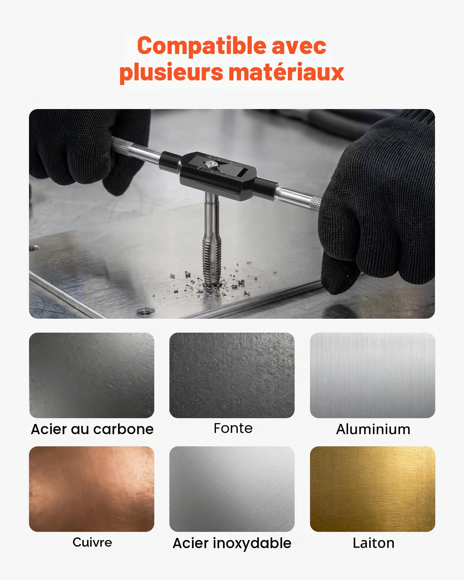VEVOR Coffret de Tarauds et Filières, 51 Pcs, Kit de Taraudage et Filetage Métriques M6 à M24, Filetage à Pas Gros et Fin, Tourne-à-gauche, Porte-filière, Mallette de Rangement et Accessoires Complets