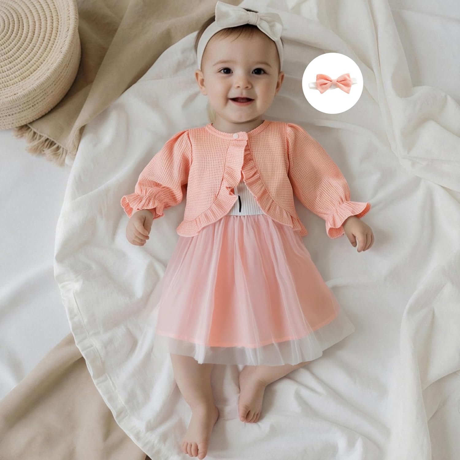 ZAXARRA Toddler Baby Girls Fashion Outfits Sleeveless Flower Print Dress Long Sleeve Ruffle Coat Bow Headband Clothing sets - Image 5