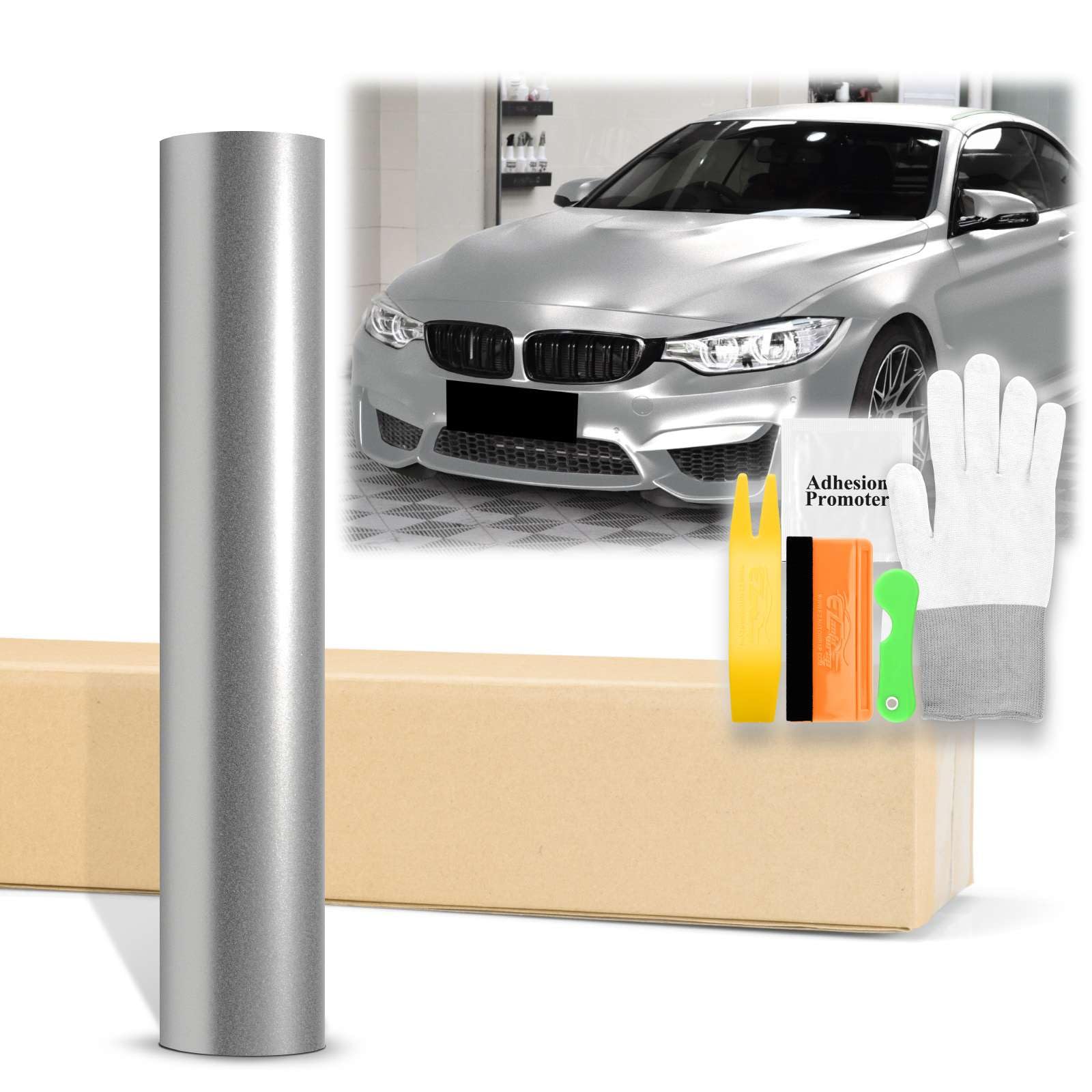 60"x420" (5FTx35FT) Silver Matte Metallic Satin Pearl Vinyl Wrap Auto Car Sticker Decal Film Sheet Bubble Free Air Release Technology with Tool Kit