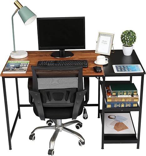 Miniatura 2 de Escritorio pequeño de 47.2 in para oficina en casa, escritorio rústico para espacio de almacenamiento, mesa de esquina de diseño moderno, escritorio