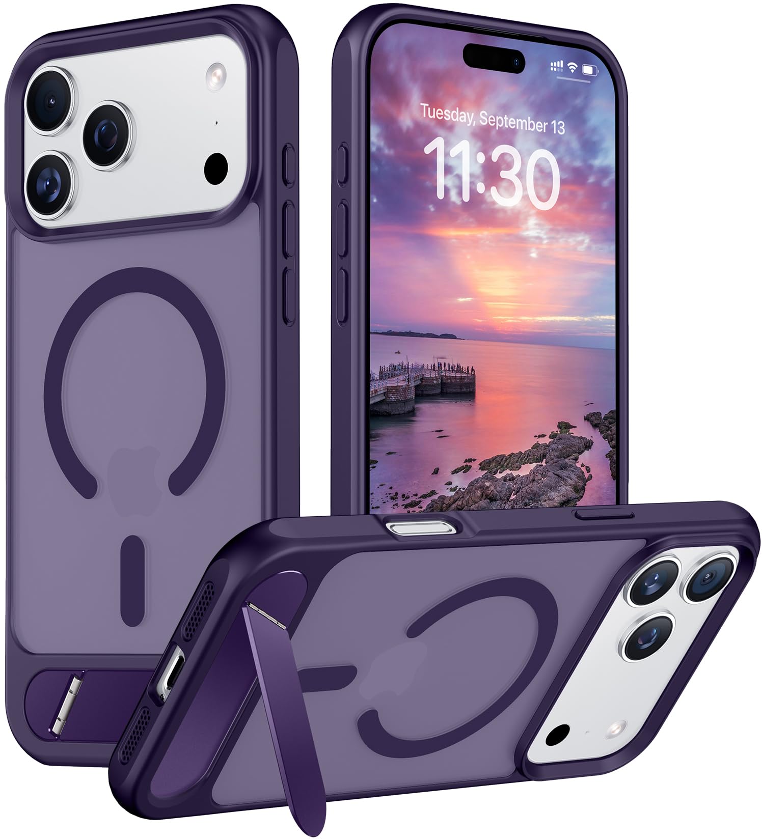 Temdan Designed for iPhone 18 Pro Case/17 Pro Case,[Built-in Invisible Kickstand][Compatible with MagSafe][Military Grade Shockproof]Slim Translucent Matte Phone Case for iPhone 17 Pro/18 Pro 6.3 inch