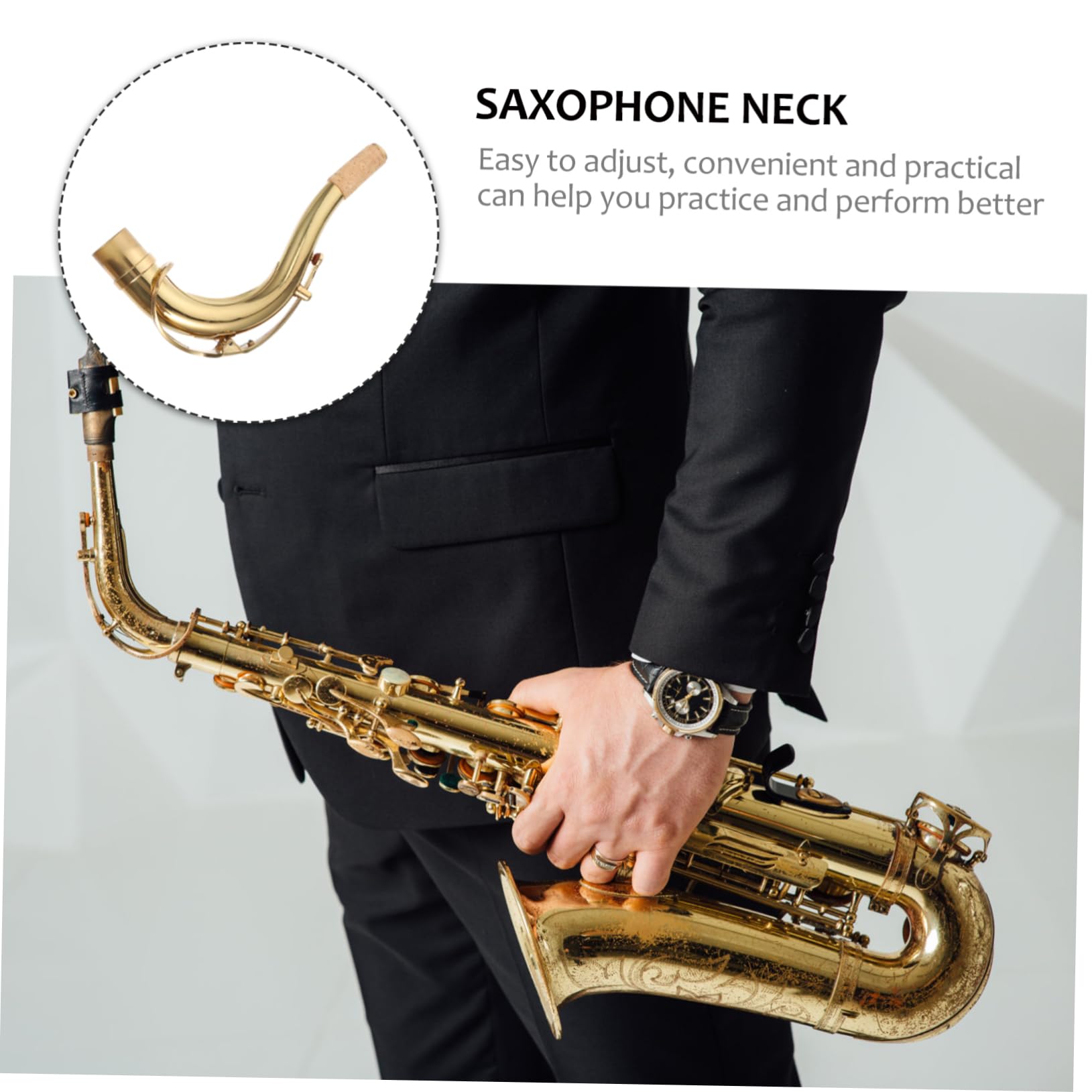 Collo Saxofono Curvo in Ottone Dorato, Parte di Ricambio | Tubo Piegato per Sax Contralto in Si Bemolle, Accessorio Musicale 1 Pezzo, Facile da Regolare e Pratico