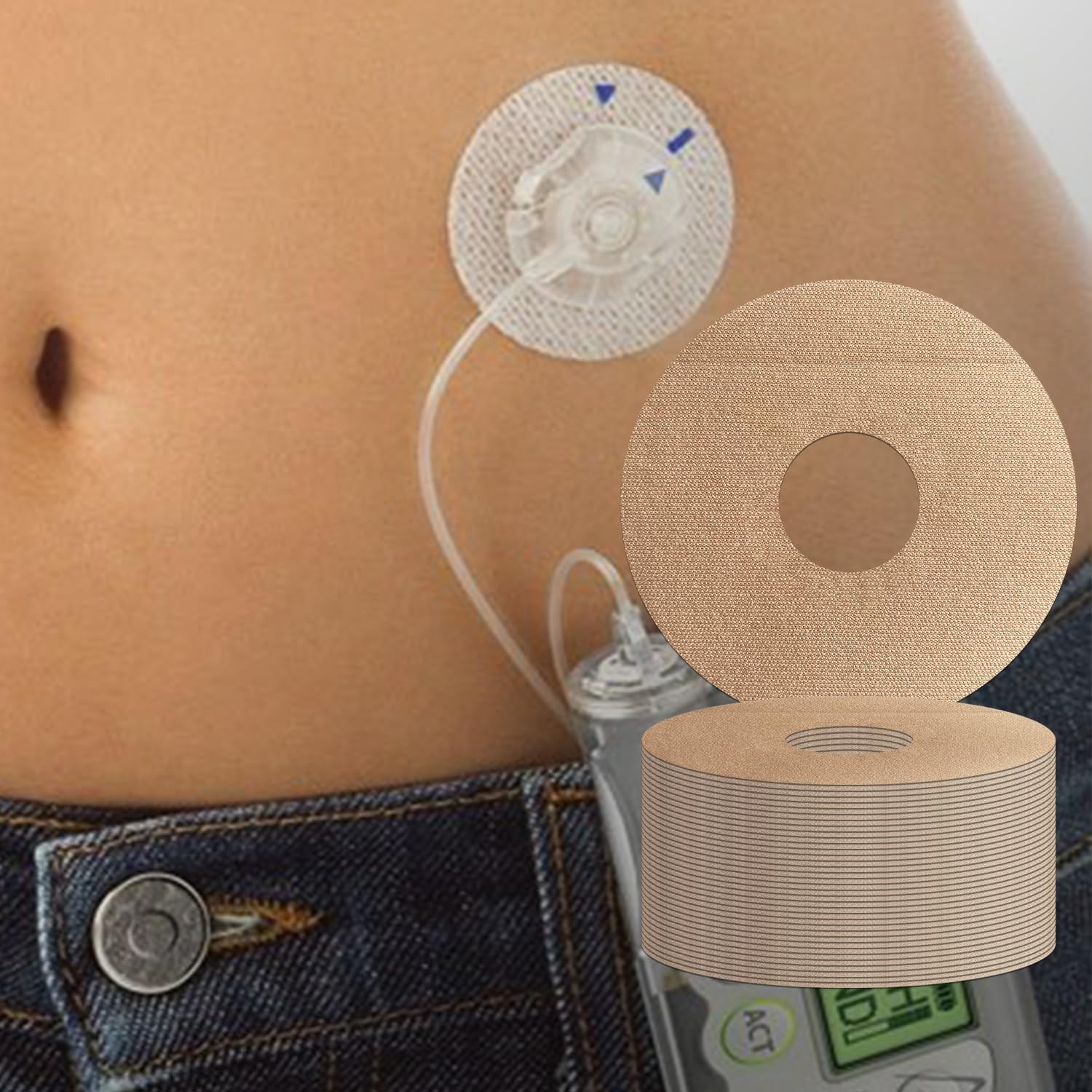Universal Adhesive Patches for CGM and Insulin Pumps,0.8-Inch Hole,20 Pack Waterproof & Breathable CGM Patches,Long Last Sensor Patches,Pre-Cut Adhesive Tape,CGM Protection,Skin-Friendly Patches,Beige