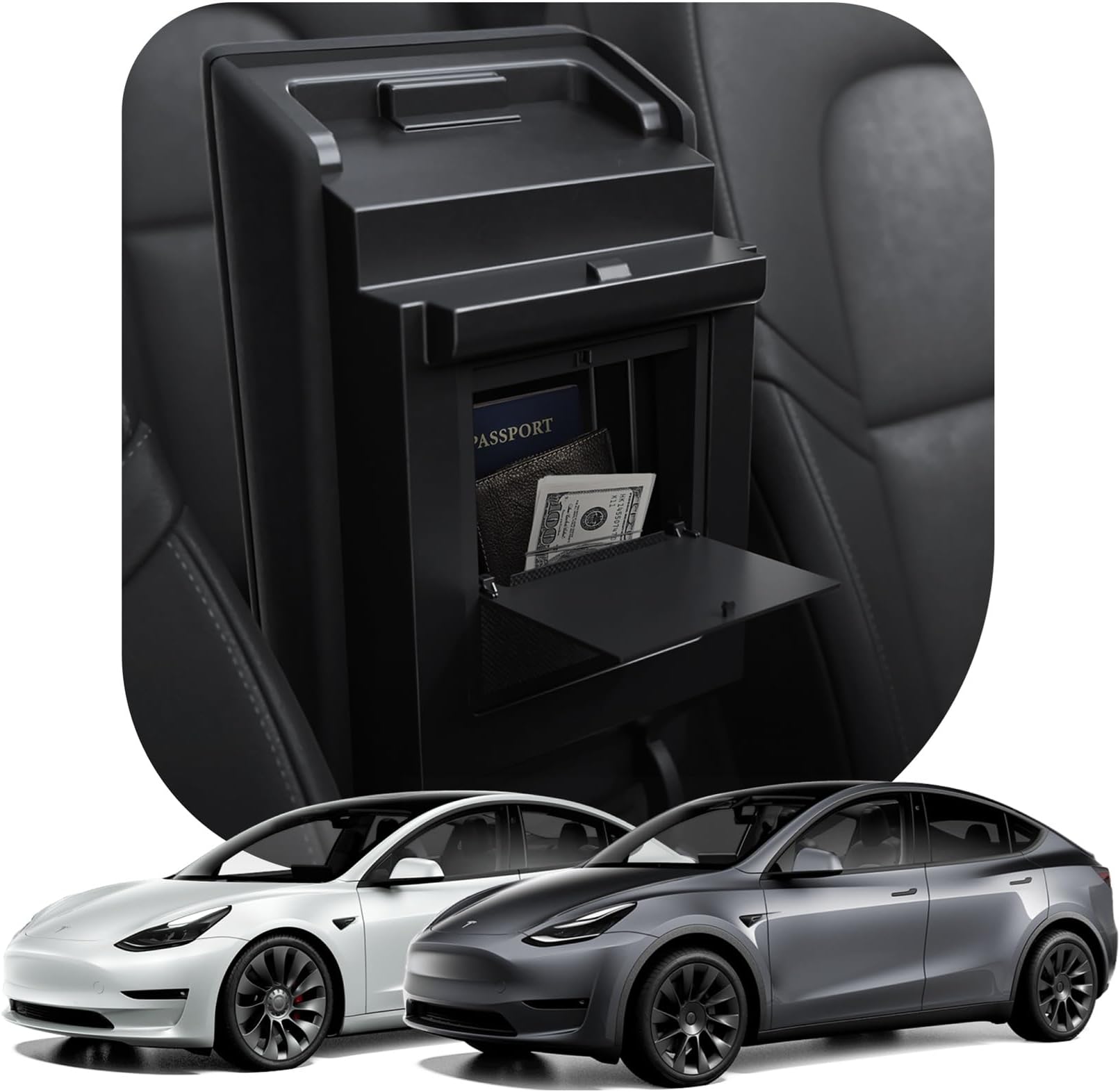 Spigen Tesla Armrest Model 3 / Y Compatible Storage Box Console Box Installation Multi-functional TO221 ACP04509 (Black)