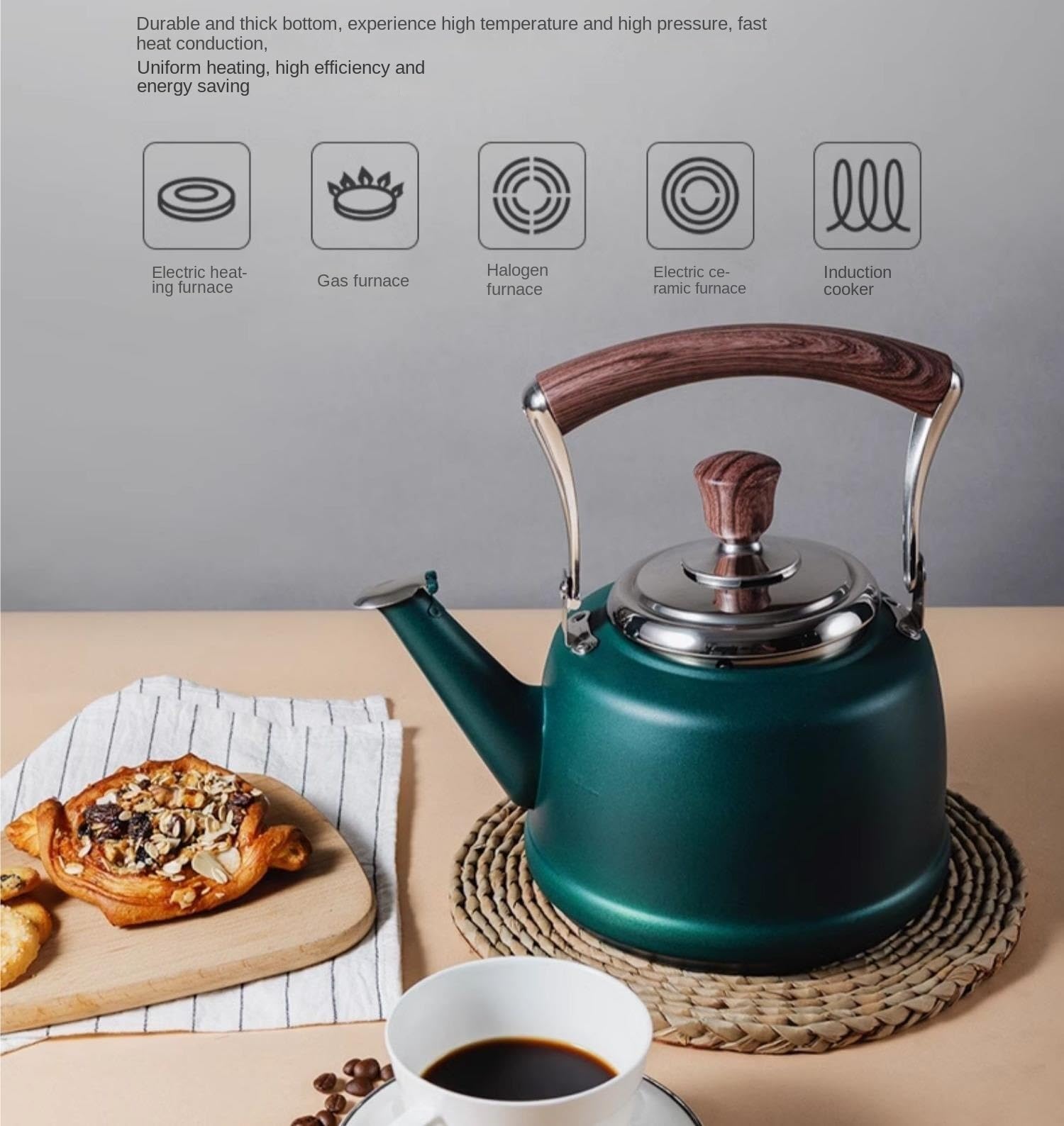 Tetera Tipo Cocinas Tetera De Acero Inoxidable 1,5 L Con Infusor For Cocina Inducción A Gas Calentar Agua Té(Black)