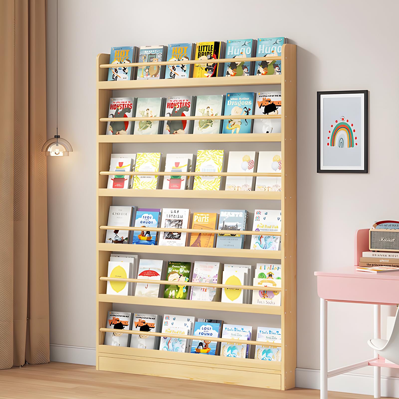 JFOZDM Kids Bookshelf, Book Shelf for Kids Room, 3/4/5/6 Tier Wall Mounted Bookshelf, Space-saving/Anti-dumping, Toy/CD/Book Organizer, Kids Bookcase for Child's Room/Home/Living Room — image 1