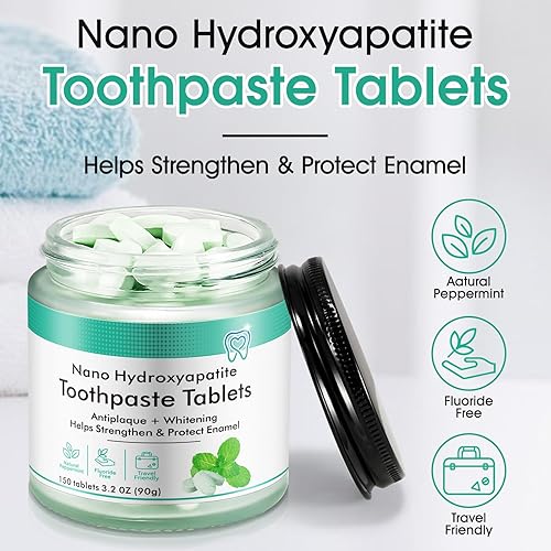 Miniatura 2 de Tabletas de pasta de dientes para reparación de esmalte y blanqueamiento 150 tabletas sin flúor de nano hidroxiapatita con menta natural, antiplaca
