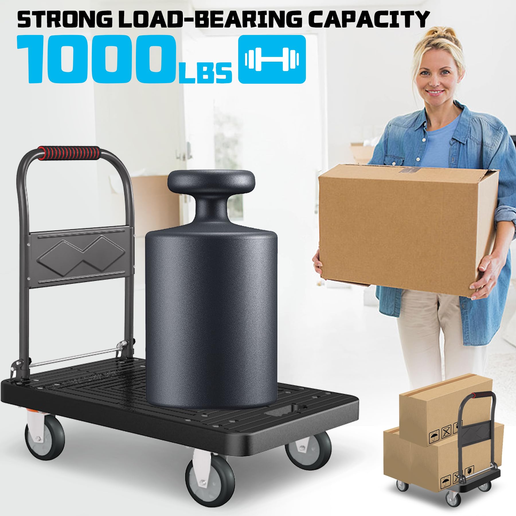 Heavy-Duty Folding Platform Truck - 1000lbs Capacity -3