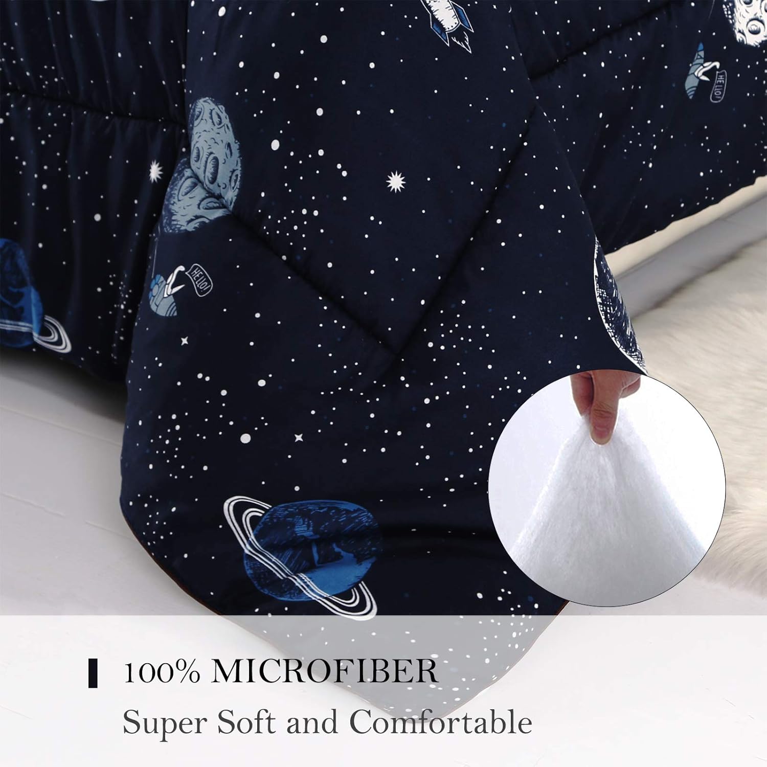 ENJOHOS Space Twin Comforter Bedding Set for College Boys, 3 Pieces Lightweight Soft Microfiber Universe Galaxy Bed Set, Dark Blue Comforter for Kid - Image 3