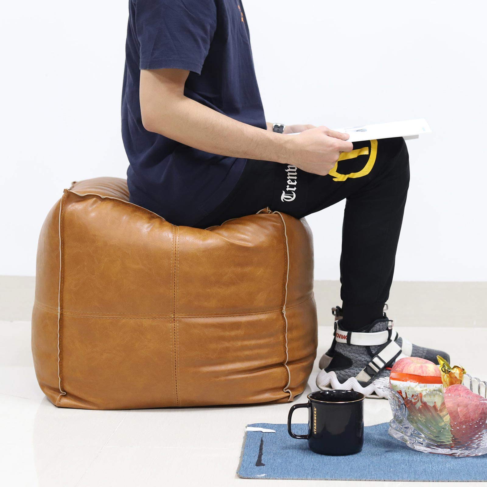 Pouf Quadrato In Ecopelle Marrone | Poggiapiedi E Contenitore | Capacit&agrave; 100kg | Per Salotto E Camera