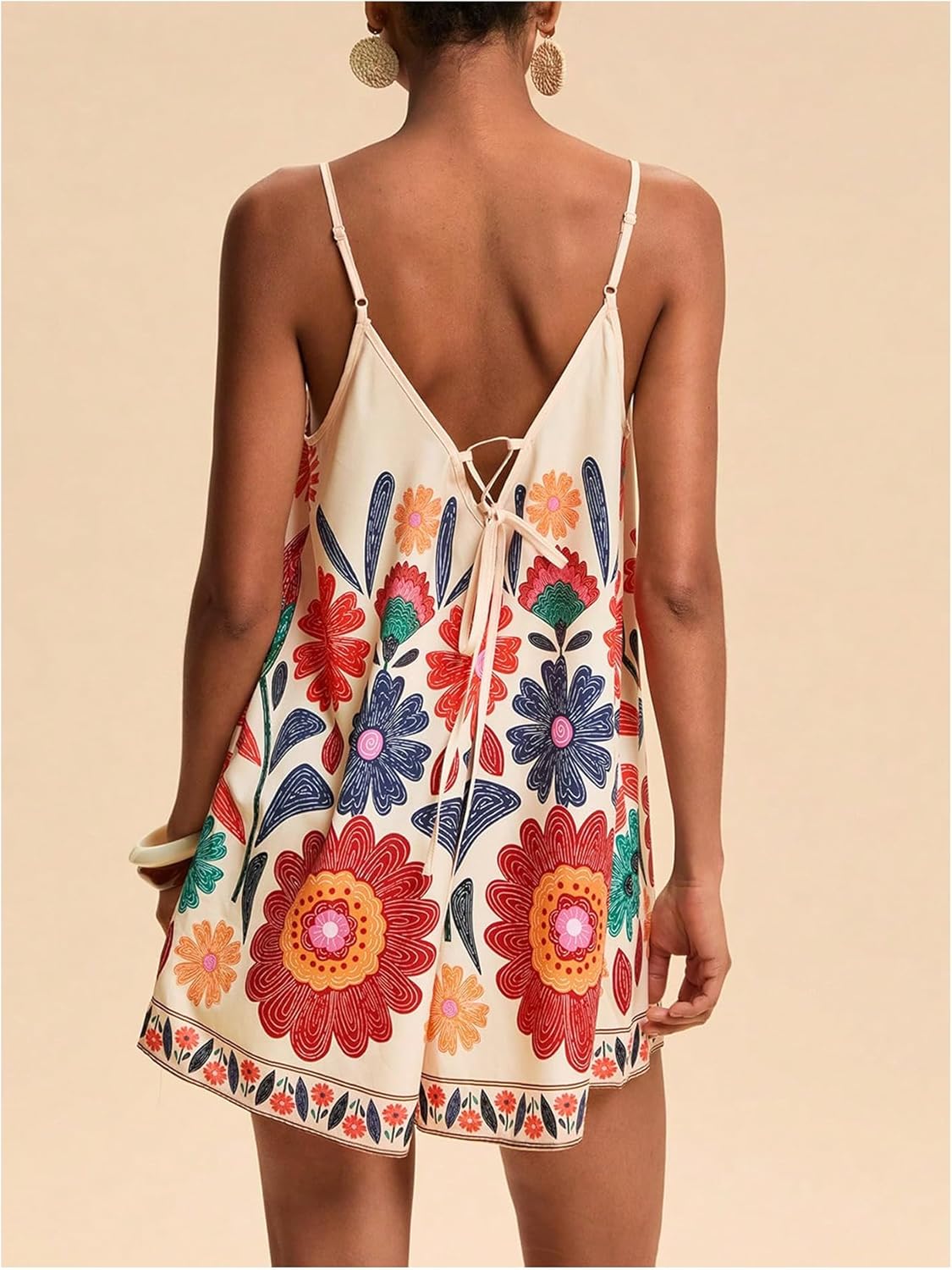 MakeMeChic Women's Summer Boho Rompers Floral Tropical Backless Wide Leg Jumpsuits - Image 2