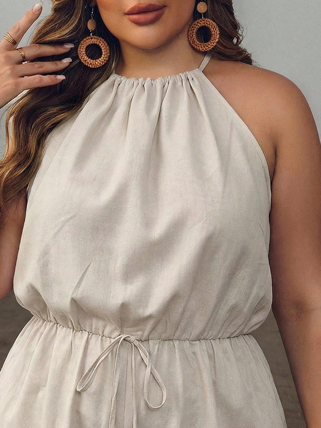 Rompers for Women Summer 2026 Plus Size Solid Color Waist Tie Romper
