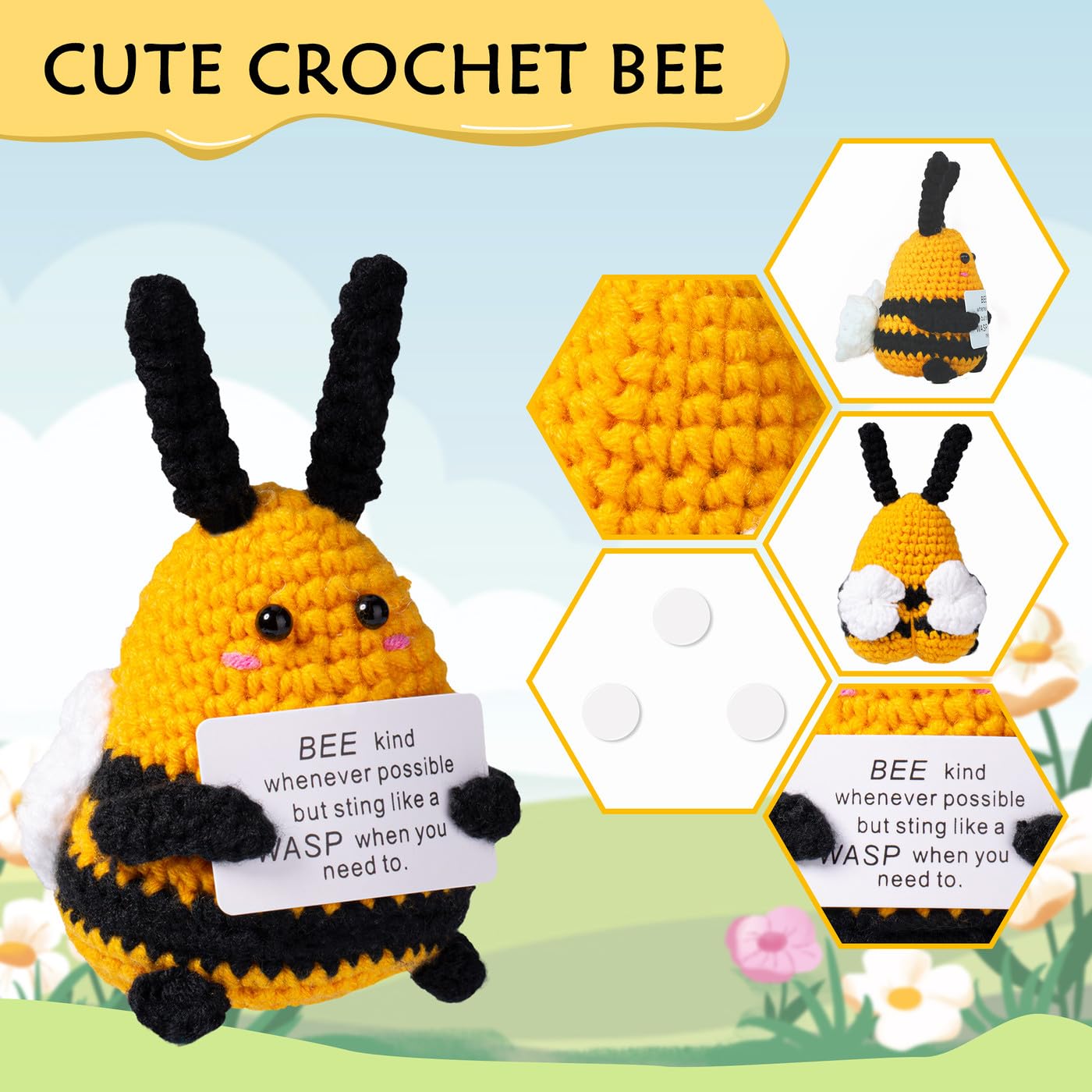 GUJOXILA Bee Emotional Support Gift Positive Crochet Animals Cheer up Inspirational Motivational Positive Gifts for Women Men Luck Cute Small Funny Crochet Gift - Image 4
