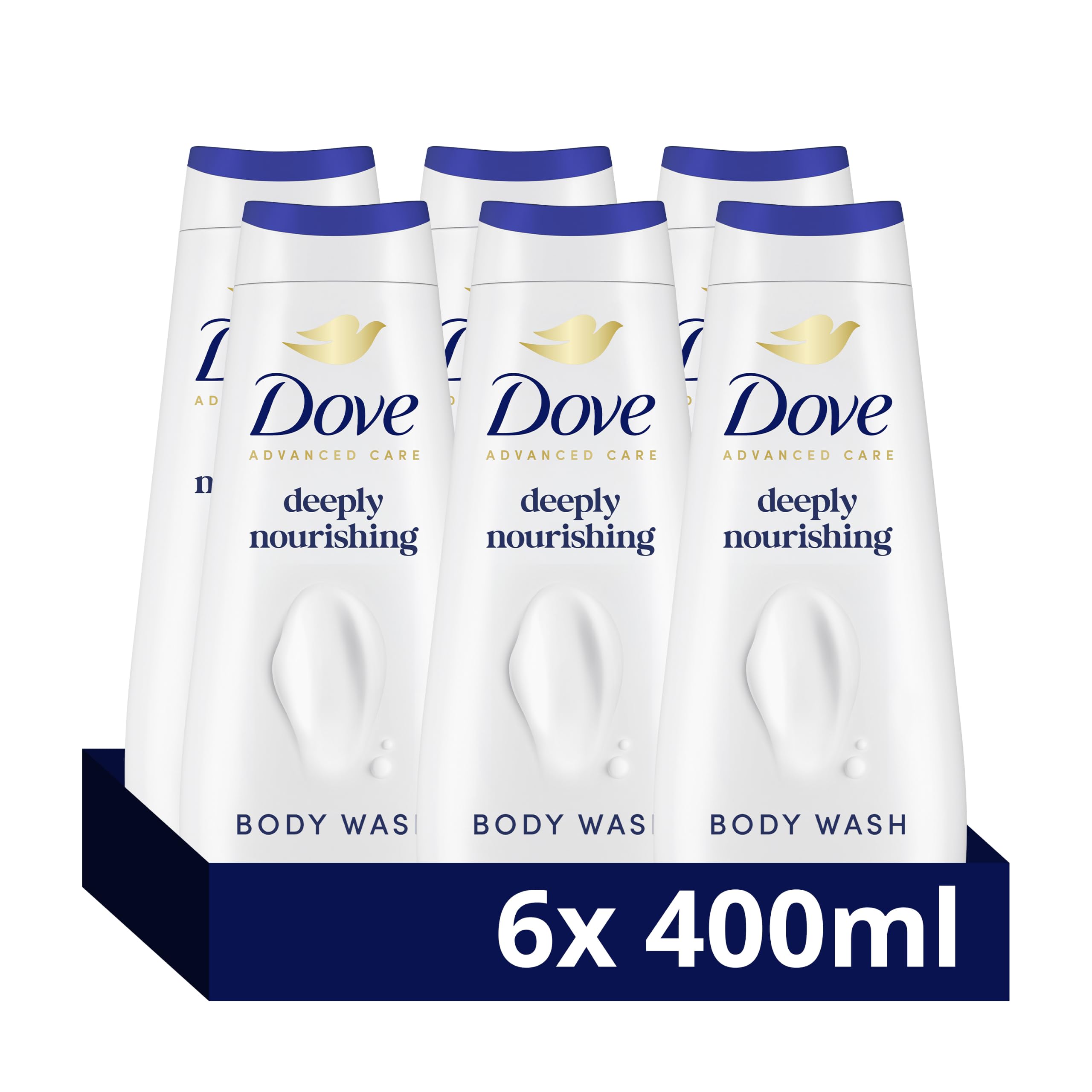 Dove Advanced Care Deeply Nourishing Body Wash Body Cleanser shower gel with skin-natural nutrients for instantly lotion-soft skin 6x 400 ml