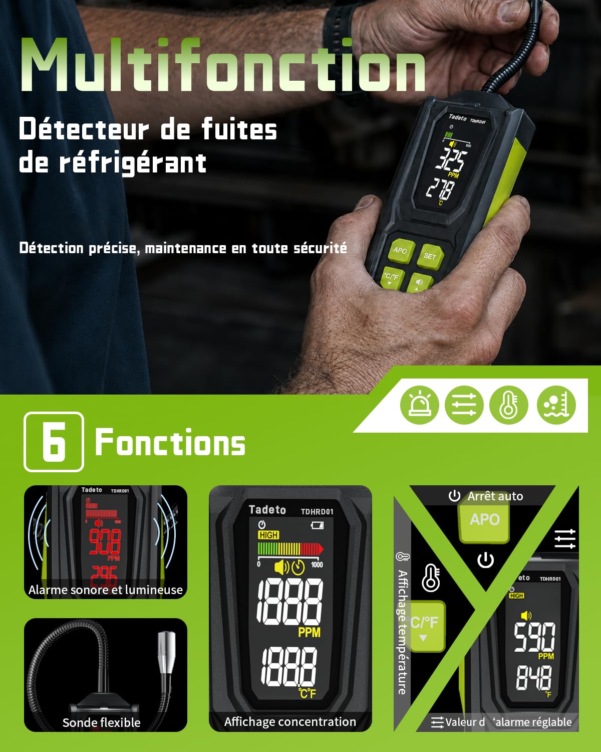 Détecteur de Fuite de Réfrigérant Rechargeable, Détecteur Fuite de fréon