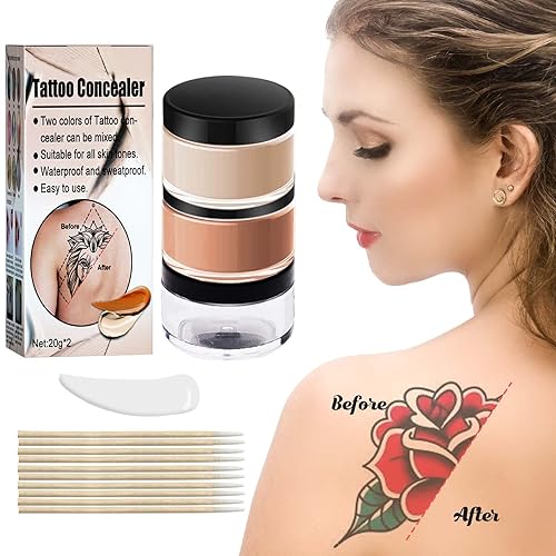 CENNYO Cubierta de tatuaje, maquillaje de 2 colores, impermeable, juego de corrector de piel invisible, de larga duración, adecuado para cicatrices,