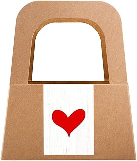 Logbuch-Verlag Lot de 5 petits paniers en papier kraft + 10 autocollants en forme de cœur rouge et blanc – Emballage cadeau pour invités, cadeau de clientèle