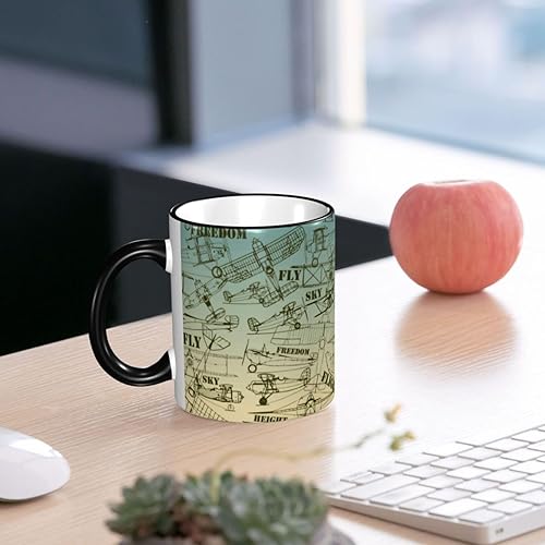 Miniatura 6 de Old Airplane Drawings - Taza de café de cerámica con asa, diseño de vuelo clásico, estilo vintage, tazas de té para café, tazas para beber, regalos