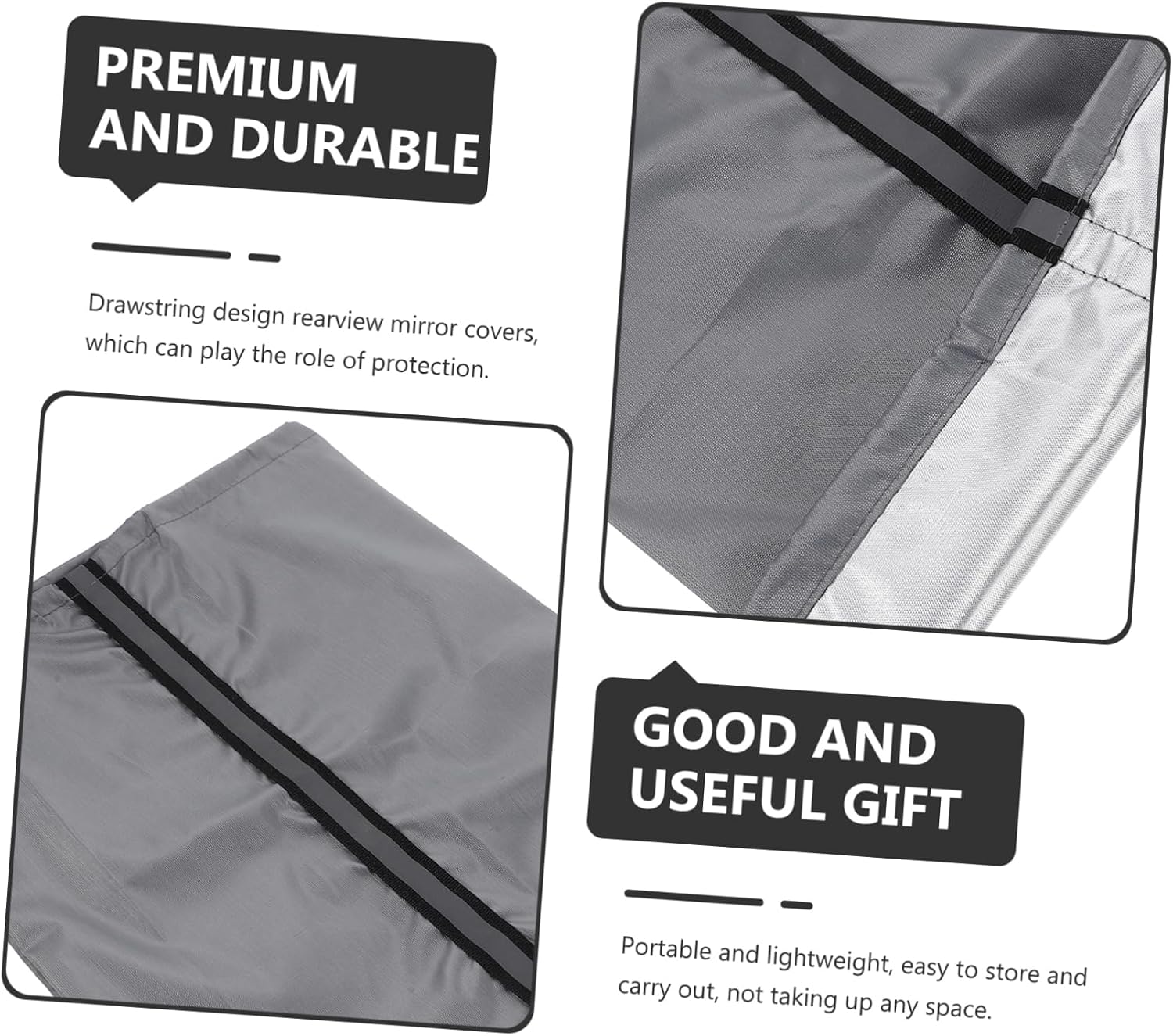 2pcs Oxford Side Mirror Covers Reflective Strips Car Rear View Mirror Protective Covers for Weather Gray