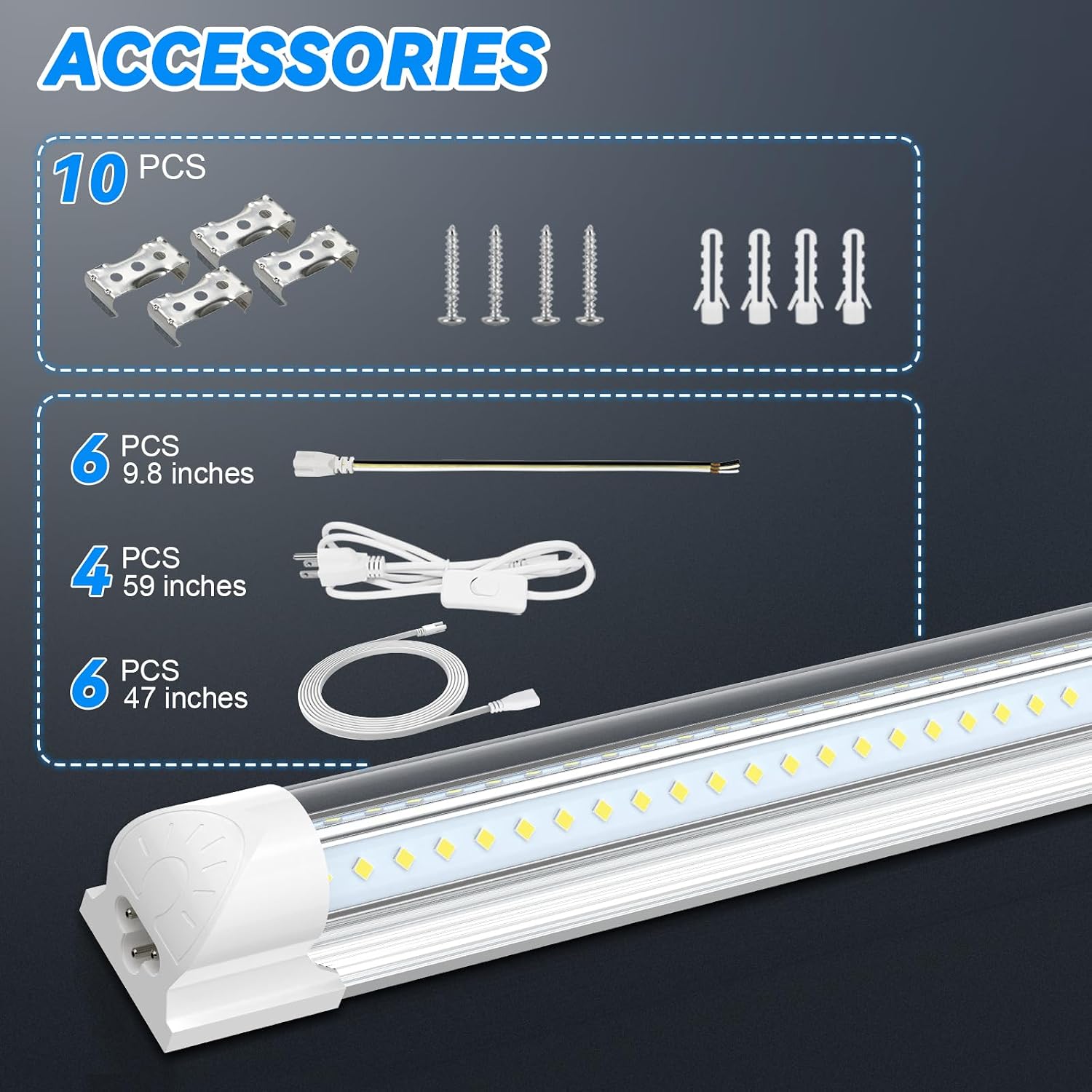 SHOPLED (10-Pack 8FT LED Shop Light, 120W 6500K Cool White, V-Shape, 19200LM High Output, Linkable 8 Foot Shop Lights Fixture, T8 LED Tube Light for Garage Warehouse Basement, ETL