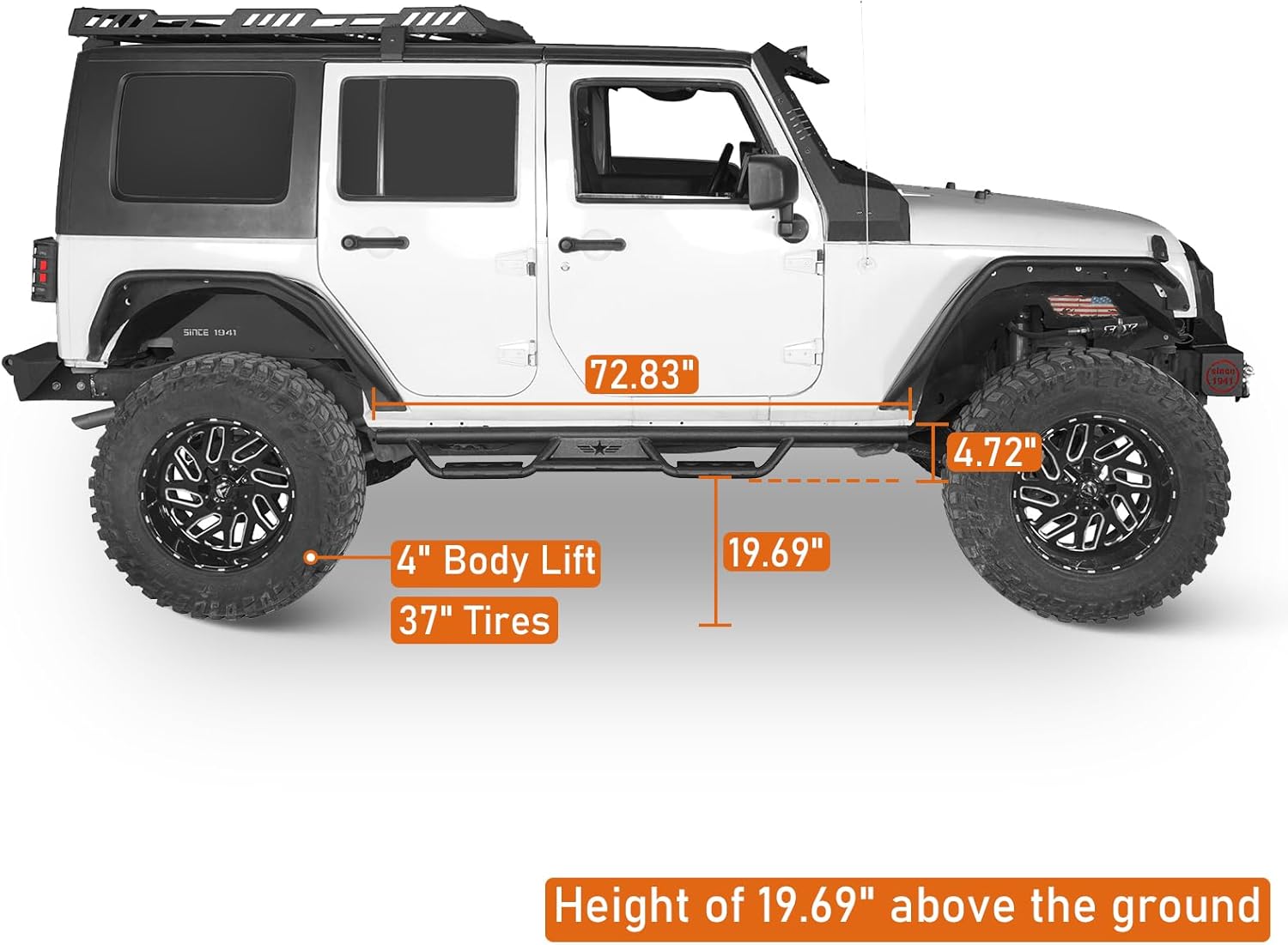 u-Box Wrangler Running Board Drop Side Step Nerf Bars for 2007-2018 Jeep Wrangler JK Unlimited 4-Door, Tubular Rock Sliders Non-Slip Step Rails