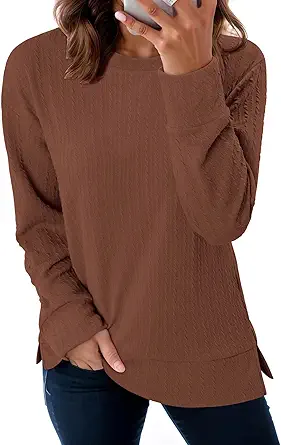 ONLYSHE Womens Shirts Long Sleeve Crewneck Tunic Tops Casual Lightweight Knit Solid Color Sweatshirts Trendy Blouse Basic Tee
