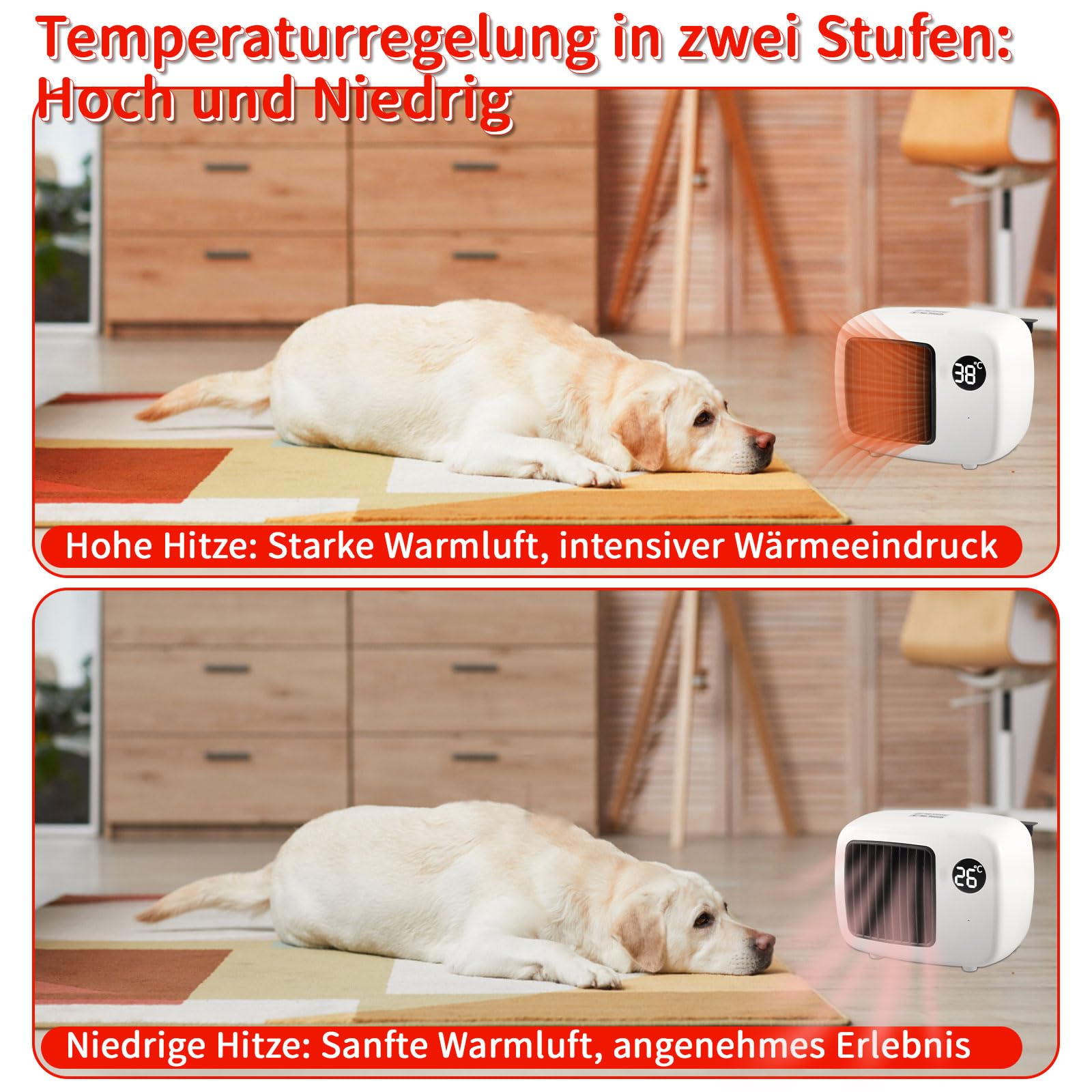 PAKESI Calefactor de 600W con termostato, Calefactor de Exterior para casetas de Perros con Cable Anti masticación, Calefactor Seguro para gallineros y conejeras