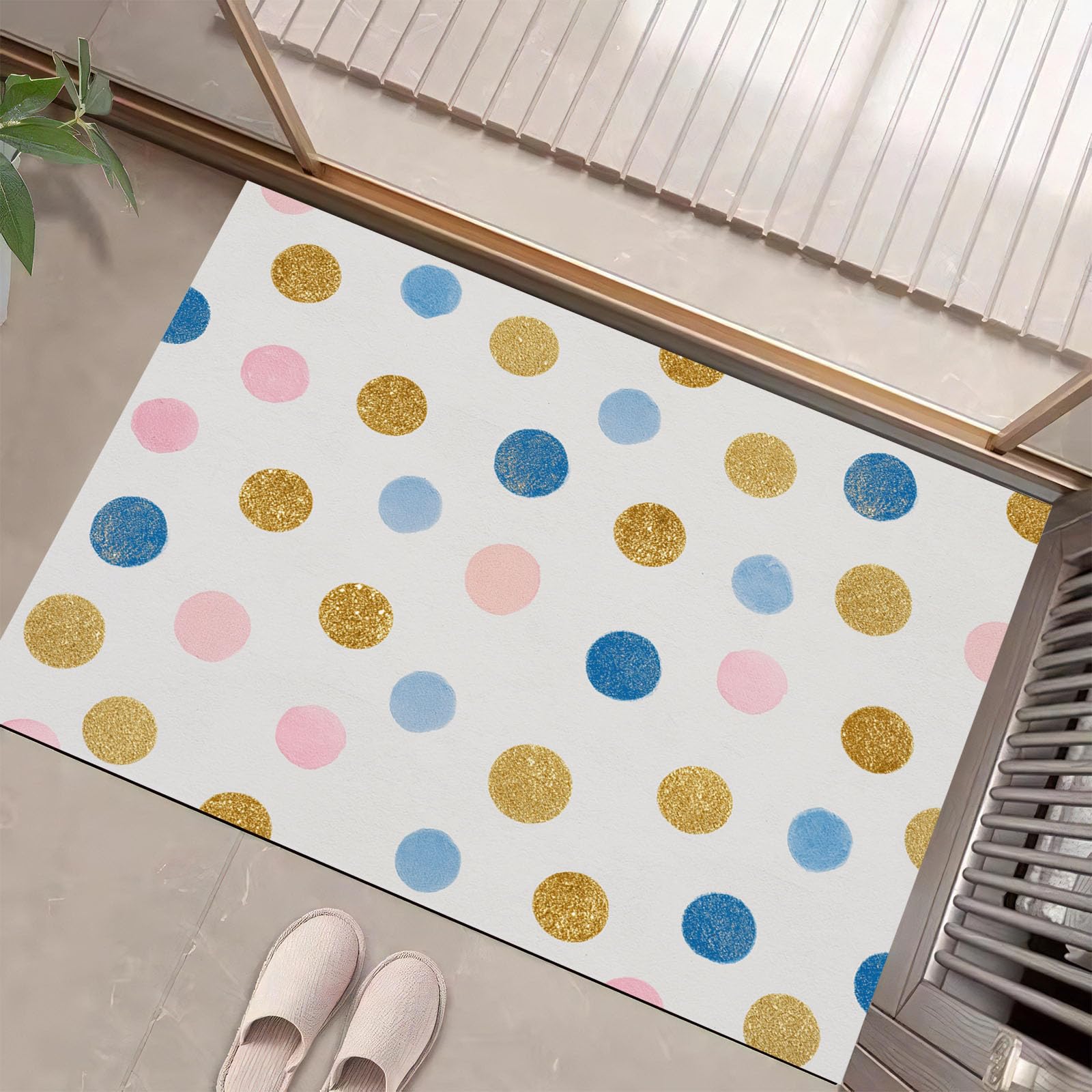 Felpudo entrada casa de diseño minimalista alfombra con purpurina dorada GDJSMIN