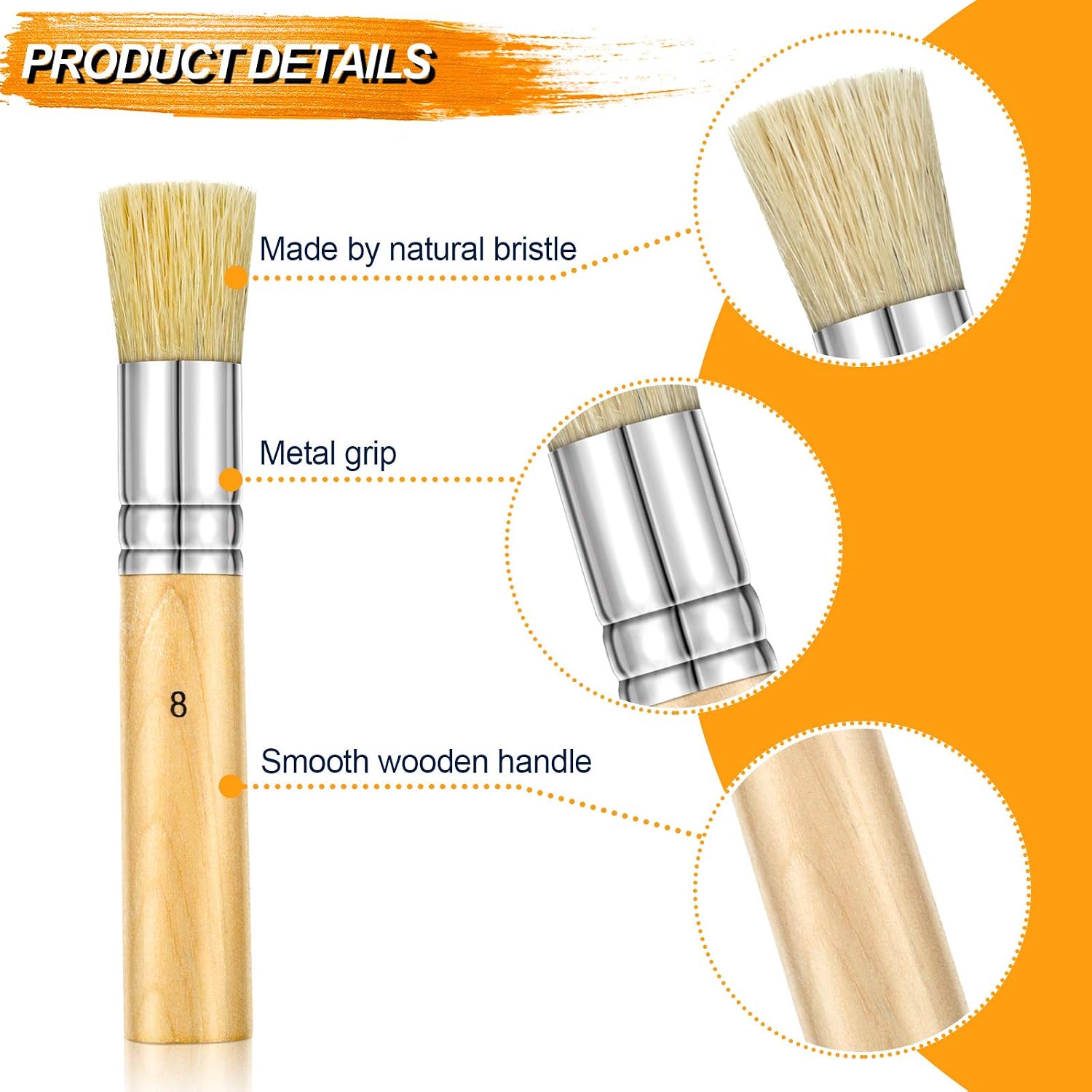 12 Pieces Wooden Stencil Brushes Natural Stencil Brushes Bristle Wooden Handle Painting Set for Acrylic Oil Watercolor Painting Project DIY Crafts, 3 Sizes