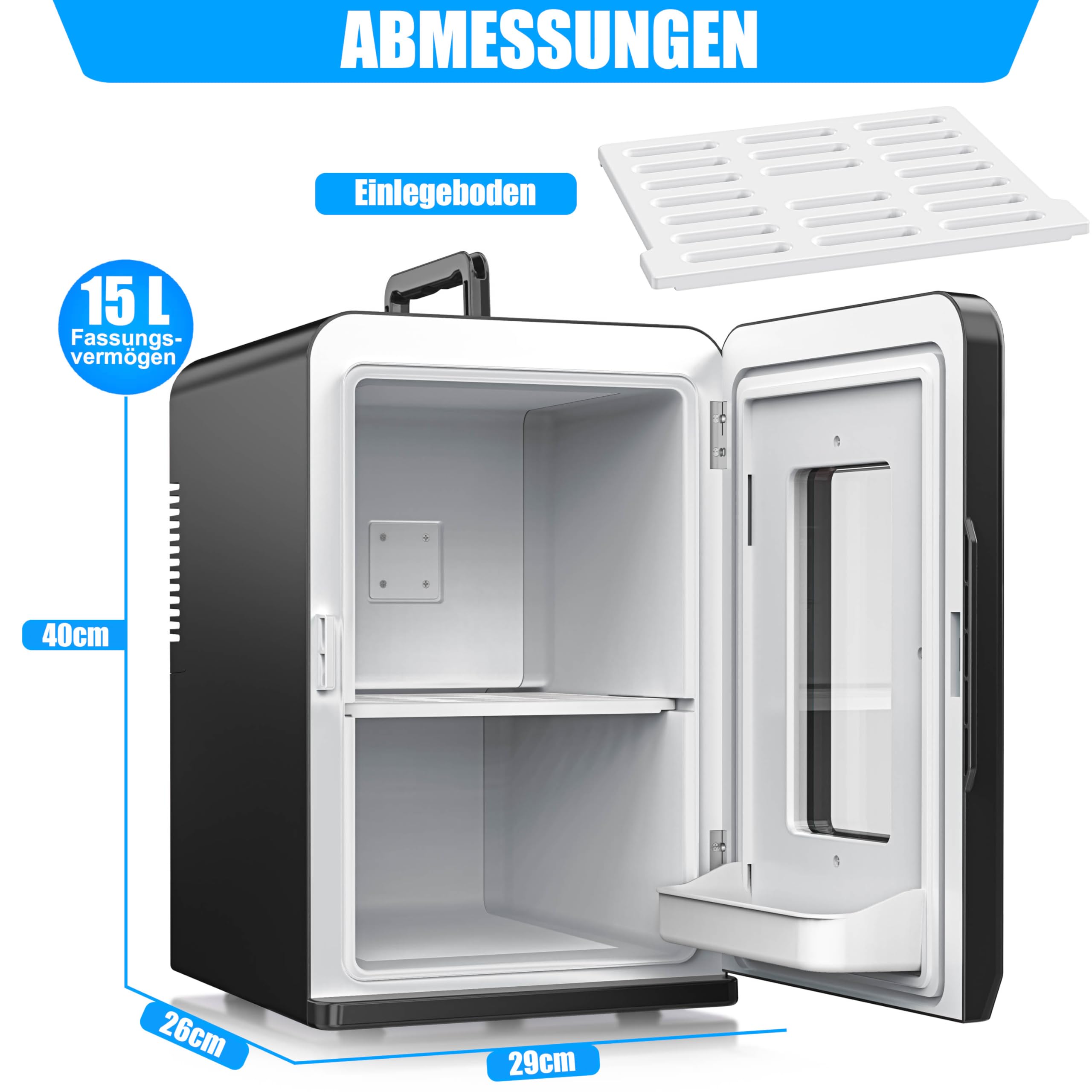KESSER® 2in1 Mini Kühlschrank Kühlbox 15 Liter Kühl und Heizfunktion Tragbarer AC DC 220-240V/12V Steckdose und Zigarettenanzünder Warmhaltebox Thermobox Auto Büros Zimmer Camping Garten Schwarz