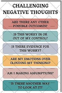 EMOHAT Metal Tin Sign Challenge Negative Thoughts Sign Anxiety Relief Decor Sign Inspirational Mental Health Metal Poster Plaque School Psychologist Office Calming Corner Wall Decor 12x8 Inches