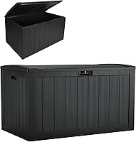 Suncast 134 Gallon Resin Deck Box - Extra Large Outdoor Patio Storage Bench, Pad-Lockable Lid for Cushions & Tools, Iron Ore
