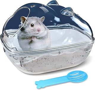 Hamster Bathtub,Hamster Bathroom,Small Animal Habitat Décor,Sand Bath Container Transparent Beds,Hamster Bed,Ice Bathtub,Sleep Pad Nest,Sand Bath Box for Small Pet Animals Cage Accessories(S)