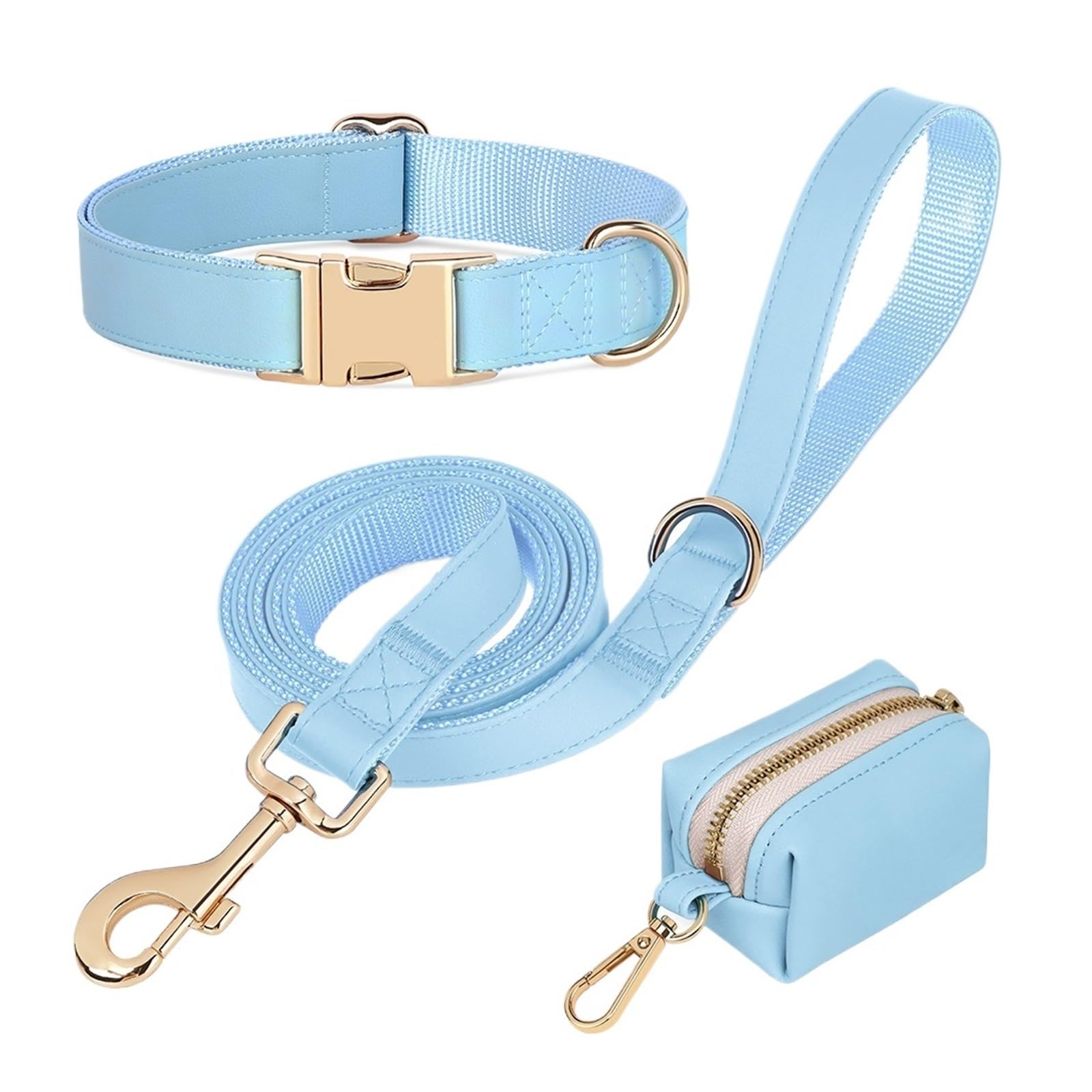 Laisse et collier pour chien bleu L avec sac de promenade en ville