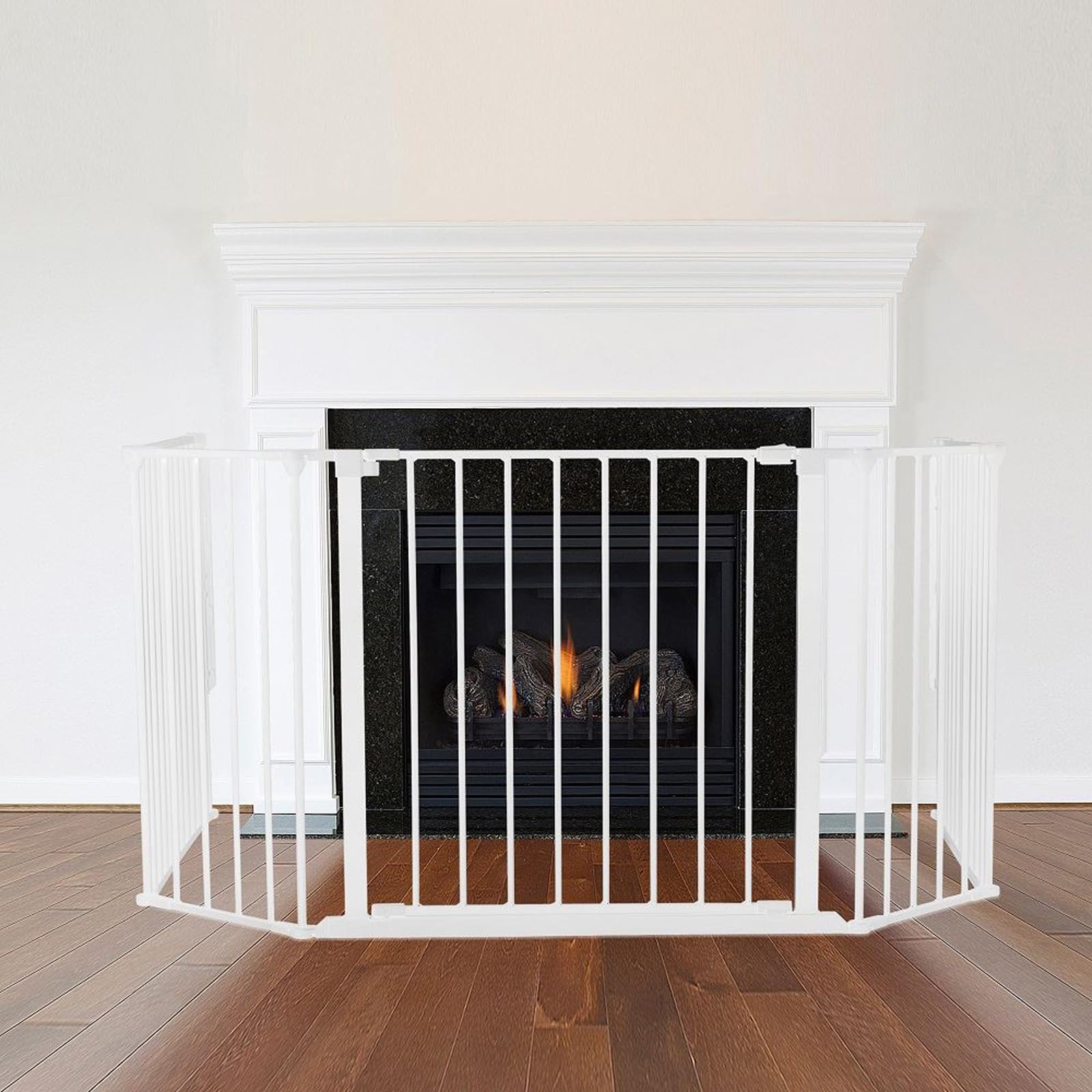 Safetots Multi Panel Fire Surround, 88cm Deep x 104cm Wide, White, 70cm Tall, Child and Pet Fire Safety, Baby and Toddler Fire Guard, Safety Barrier for Fireplaces, Easy Installation