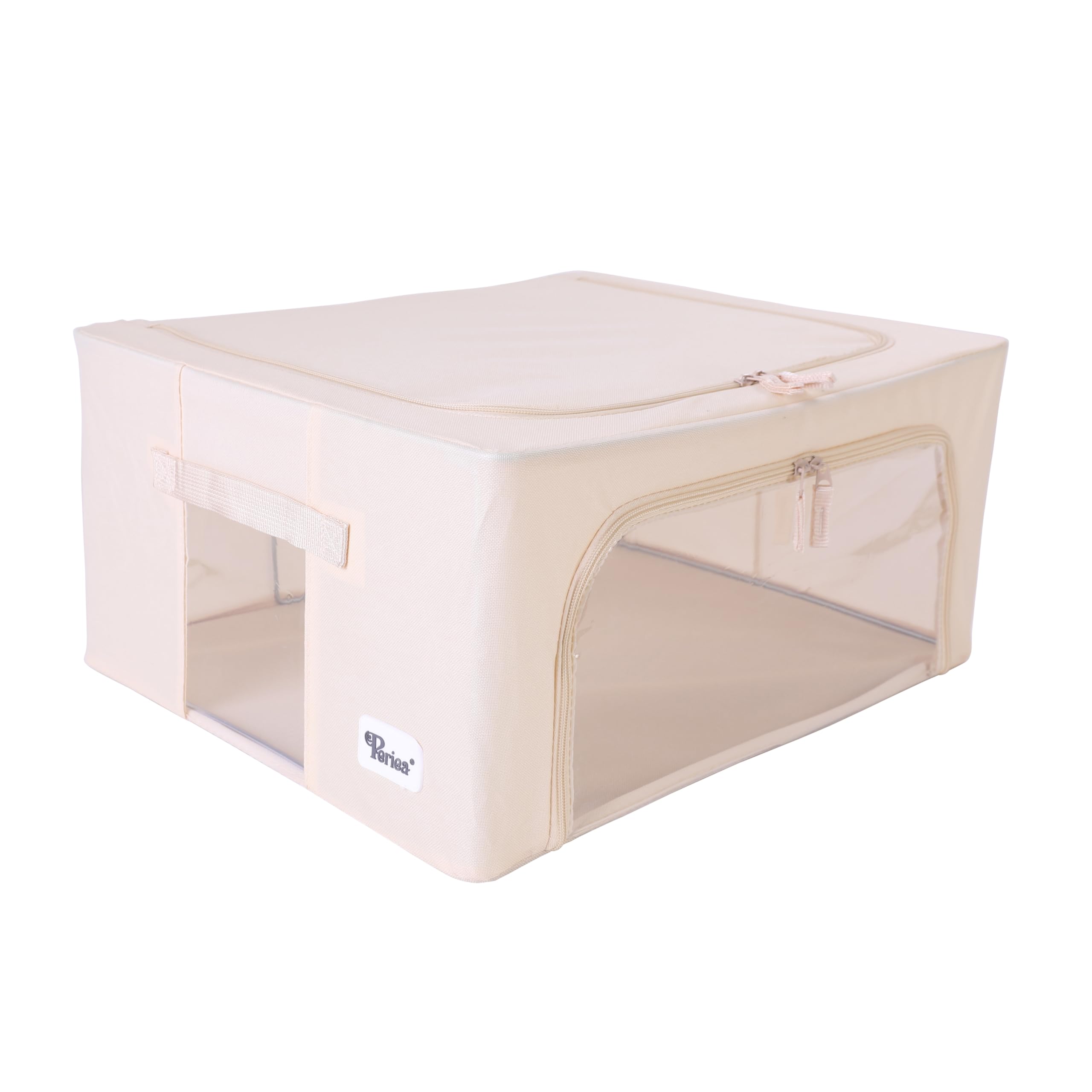 Periea Tan ‘Beau’ Folding Collapsible Stackable Fabric Home Storage Boxes With Steel Frames (, Medium)