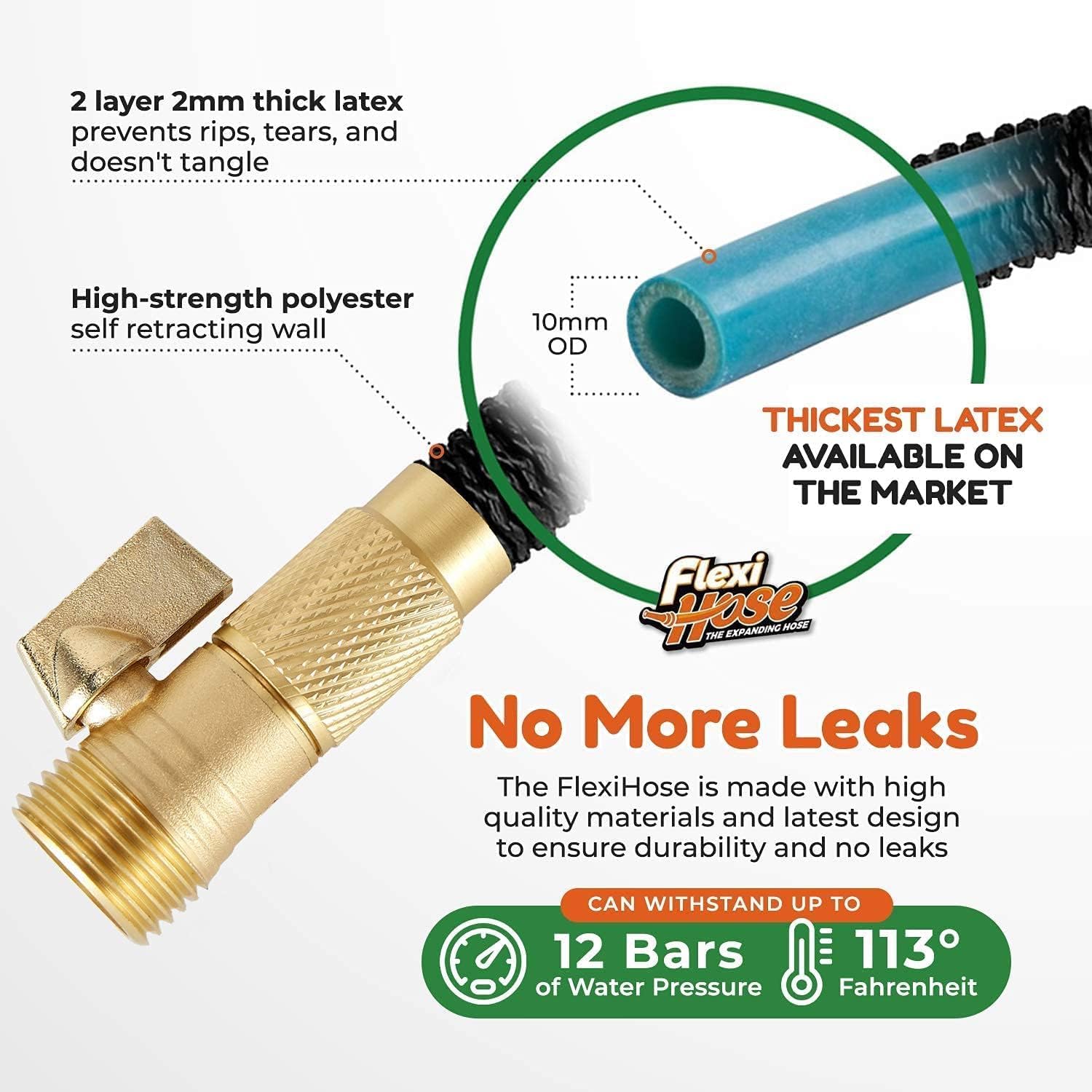 Flexi Hose Expandable Garden Hose with 8 Function Nozzle, 100FT - Lightweight Retractable Garden Hose, Water Hose - No-Kink Flexibility, 3/4 Inch Solid Brass Fittings and Double Latex Core