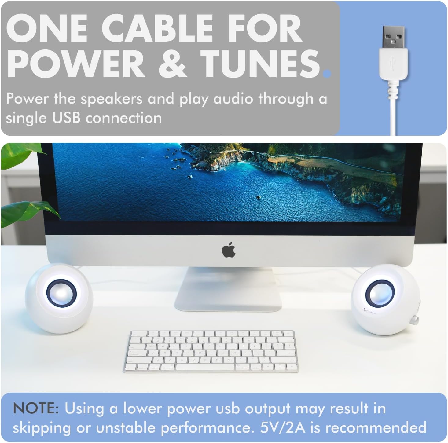 X9 Performance White Computer Speakers with RGB Lighting, Bluetooth, USB, and AUX - Triple Mode Connection, Dual 2.25" Drivers for Work and Play, Bluetooth Desktop Speakers for PC - White - Image 2