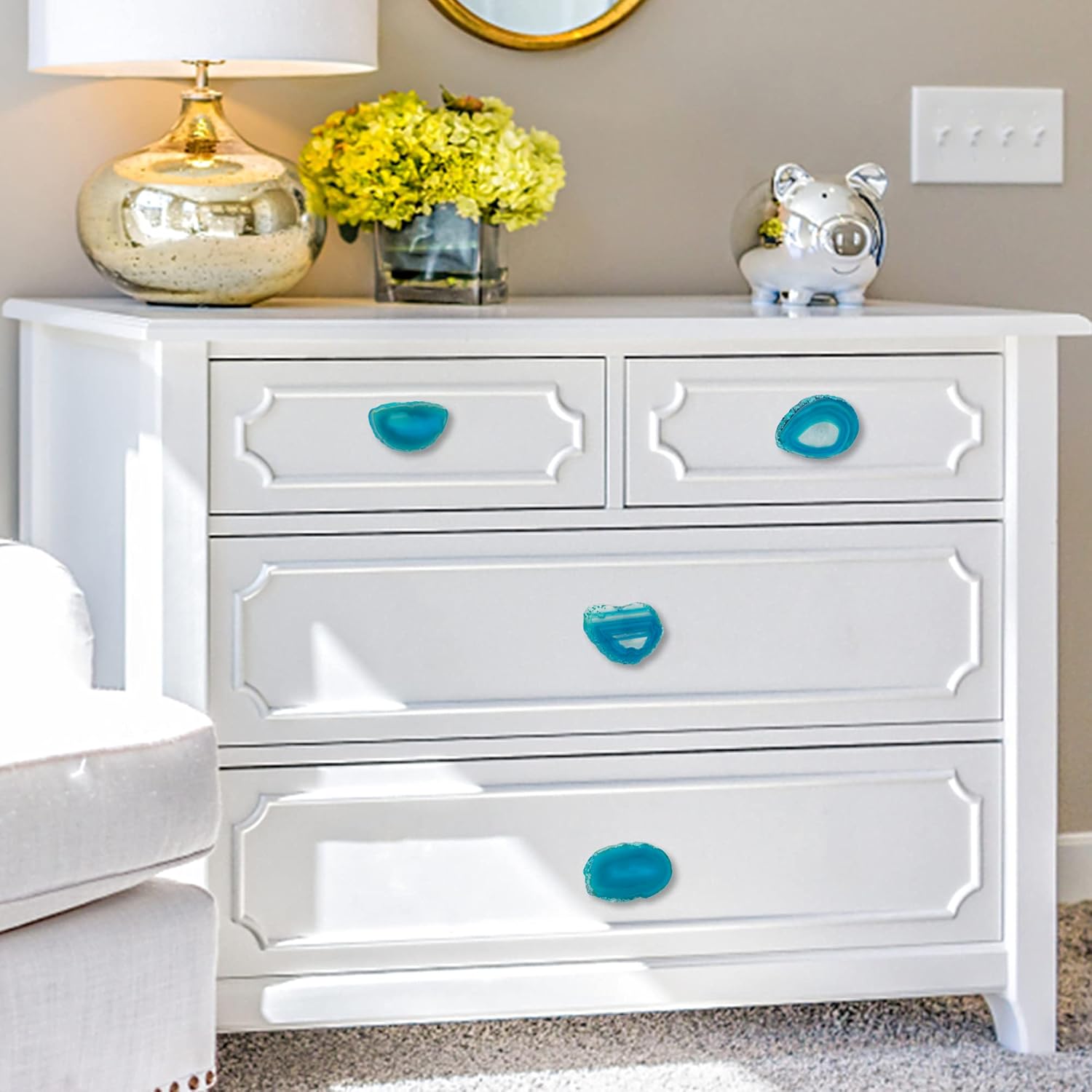 Cozy Tower Agate Knobs for Cabinets and Drawers, Unique Drawer Pulls and Knobs, Bifold Closet Door Hardware (Blue Agate)